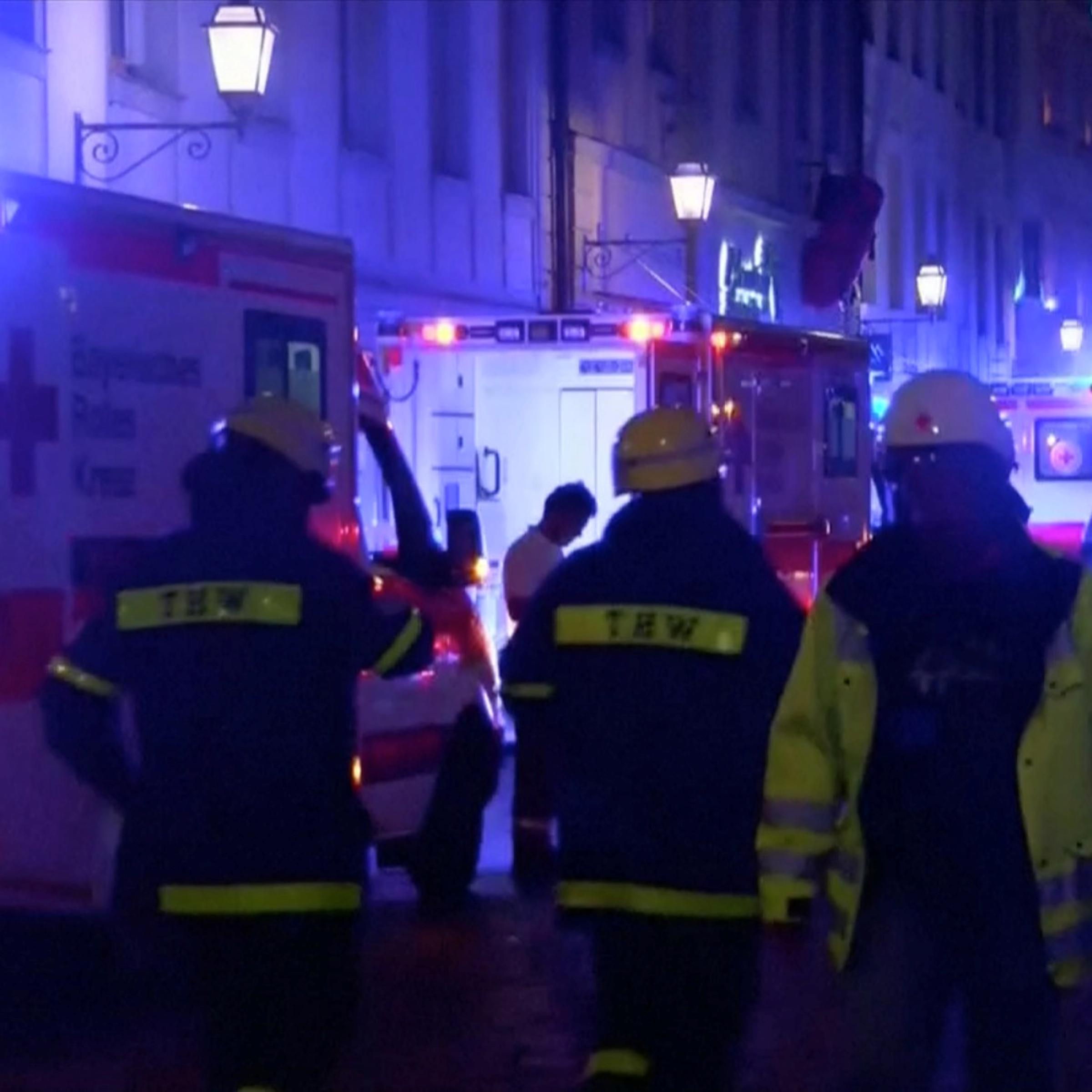 Video grab of emergency workers and vehicles following an explosion in Ansbach