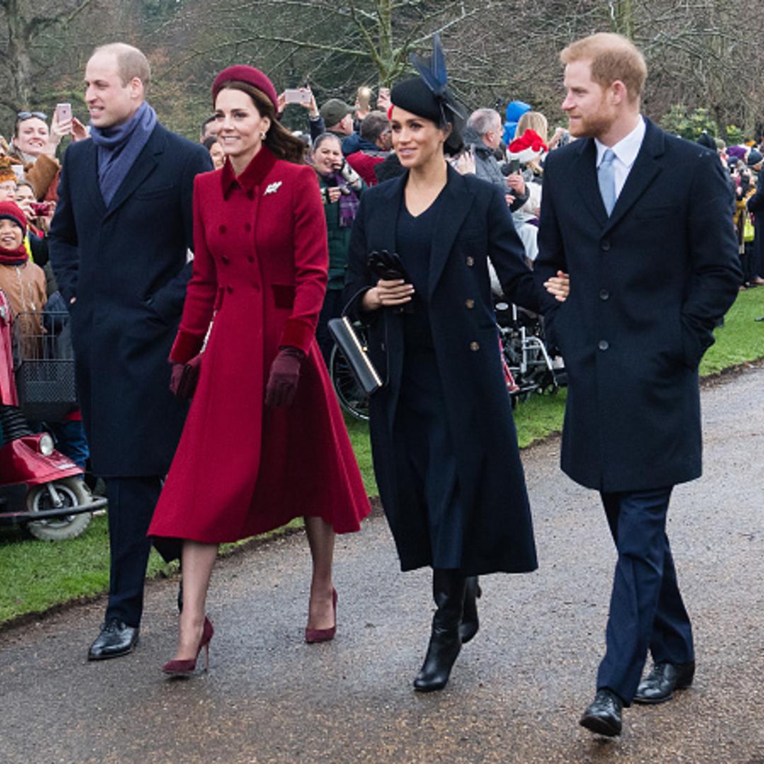 Prince William, Duke of Cambridge, Catherine, Duchess of Cambridge, Meghan, Duchess of Sussex and Prince Harry, Duke of Sussex attend Christmas Day Church service at Church of St Mary Magdalene on the Sandringham estate on December 25, 2018 in King's Lyn