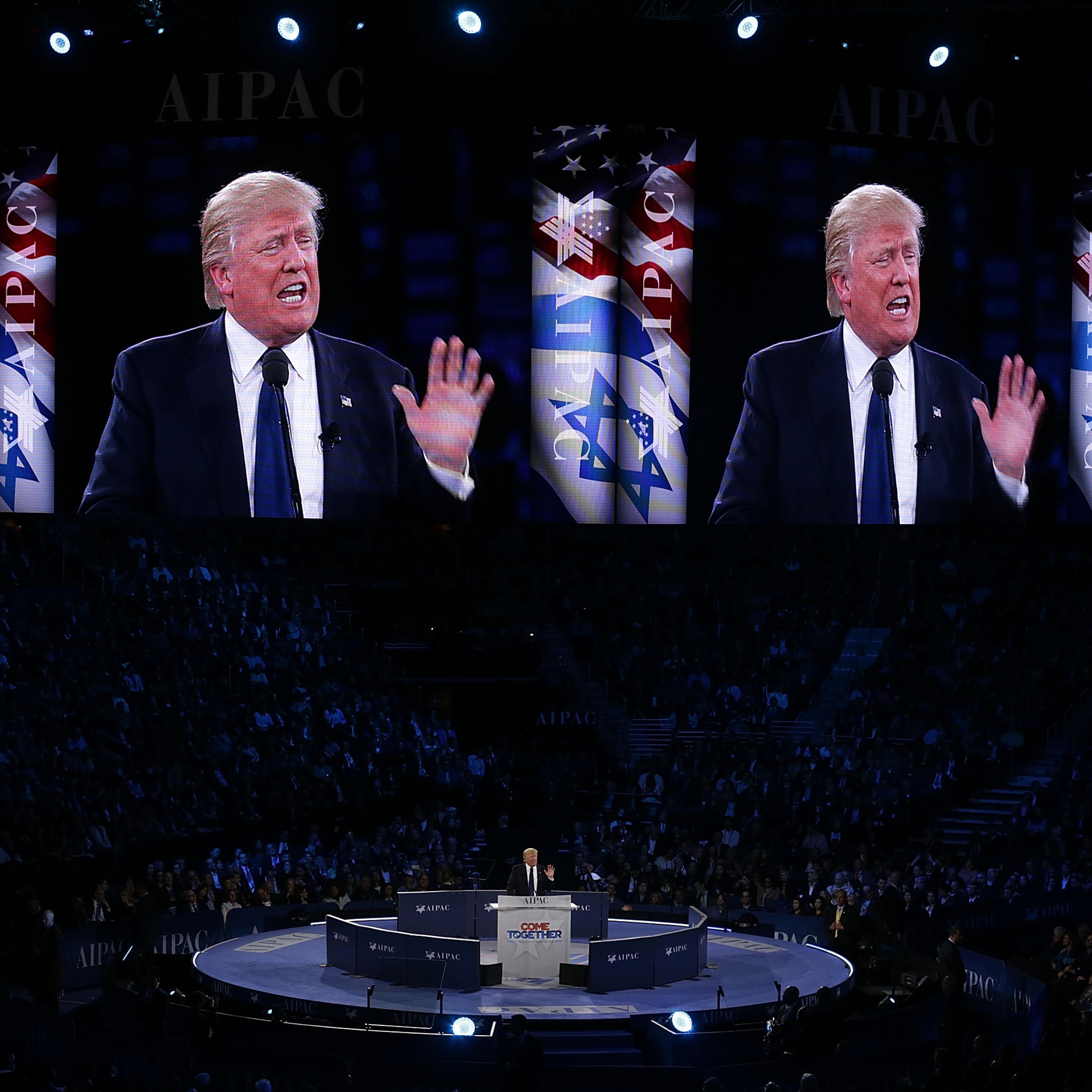 Republican presidential candidate Donald Trump addresses the annual policy conference of the American Israel Public Affairs Committee (AIPAC) in Washington, D.C., on March 21, 2016.