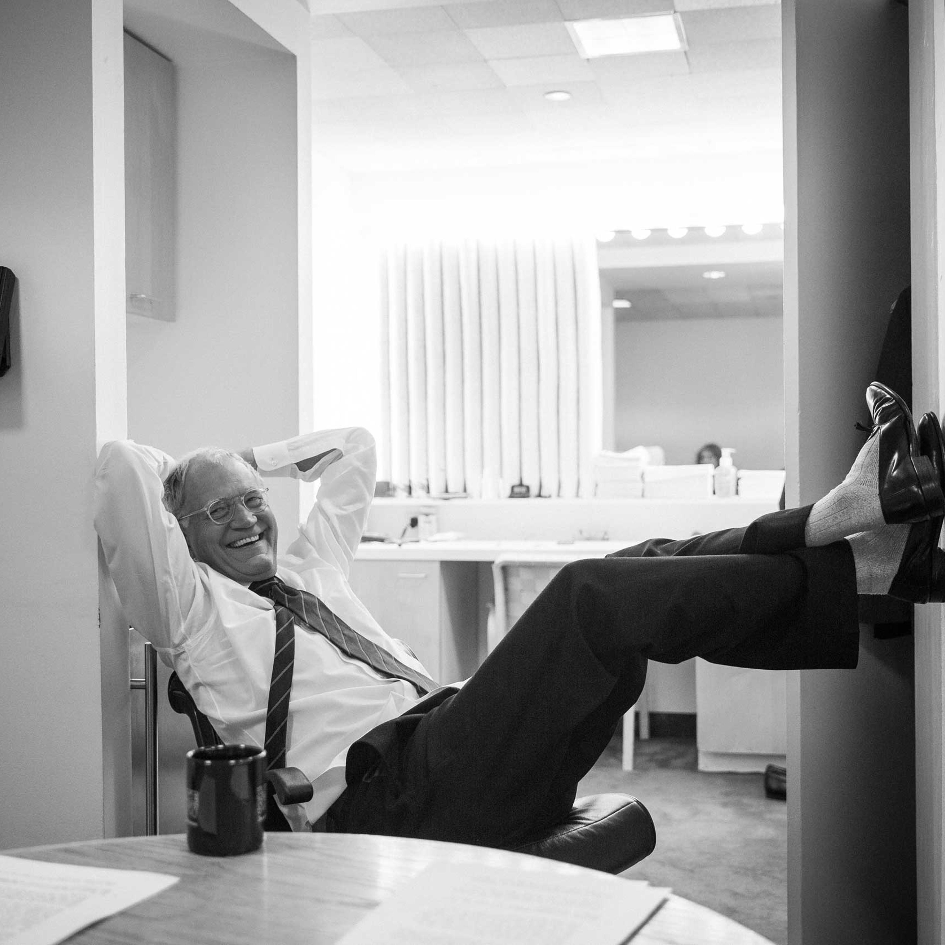 David Letterman relaxes in his dressing room before a taping of The Late Show, at the Ed Sullivan Theater in New York, April 20, 2015.