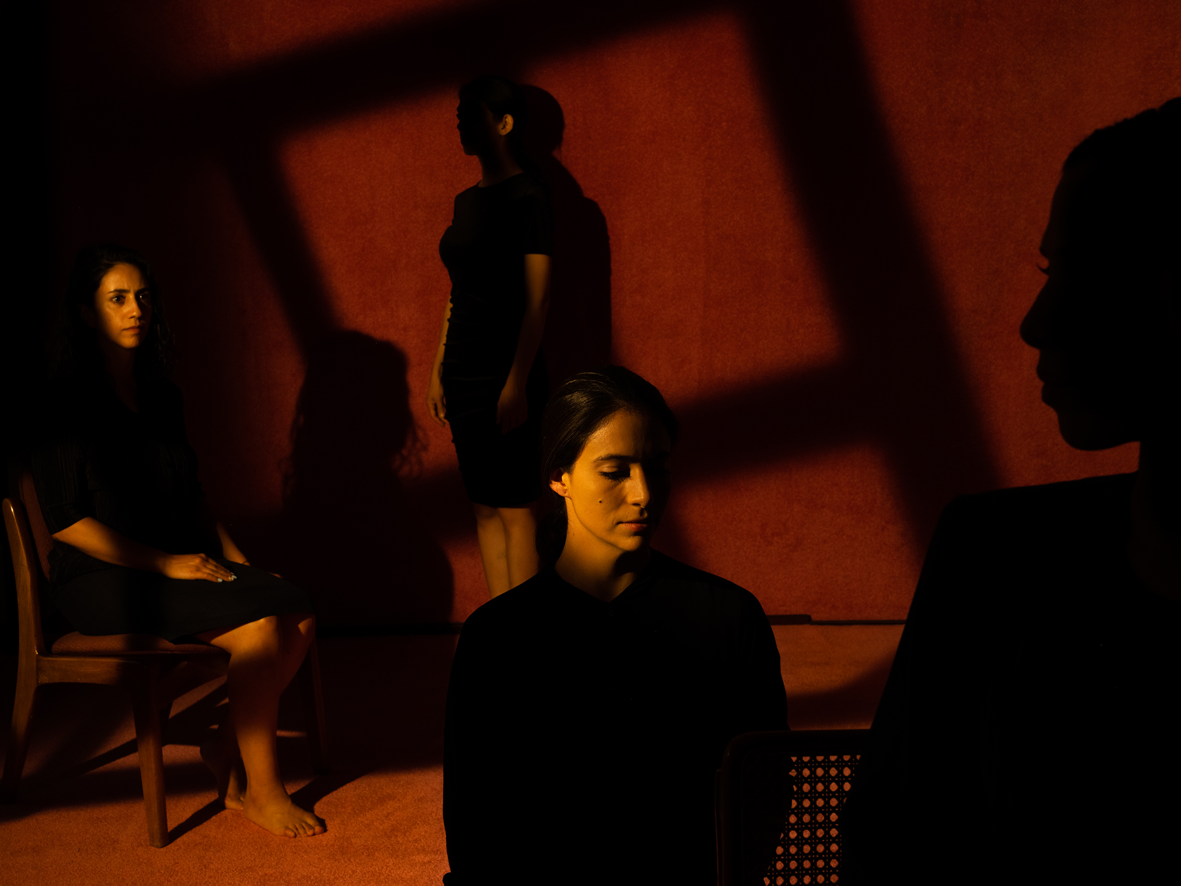 From left: Mariana Flores, Itzel Schnaas and two anonymous women who are among the group who have accused Andrés Roemer of sexual harassment, abuse and rape. Photographed in Mexico City on May 24. 