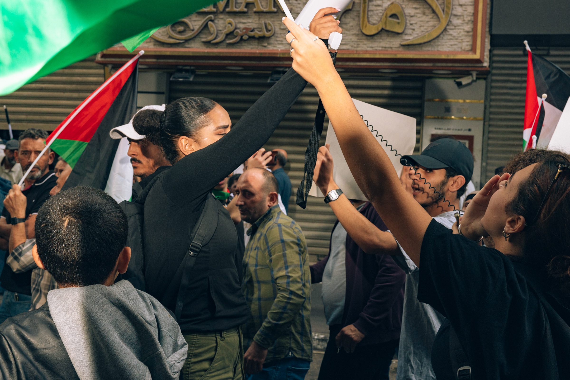 Hundreds of Palestinians march in a solidarity protest with Gaza in the West Bank city of Ramallah, on Oct. 20.