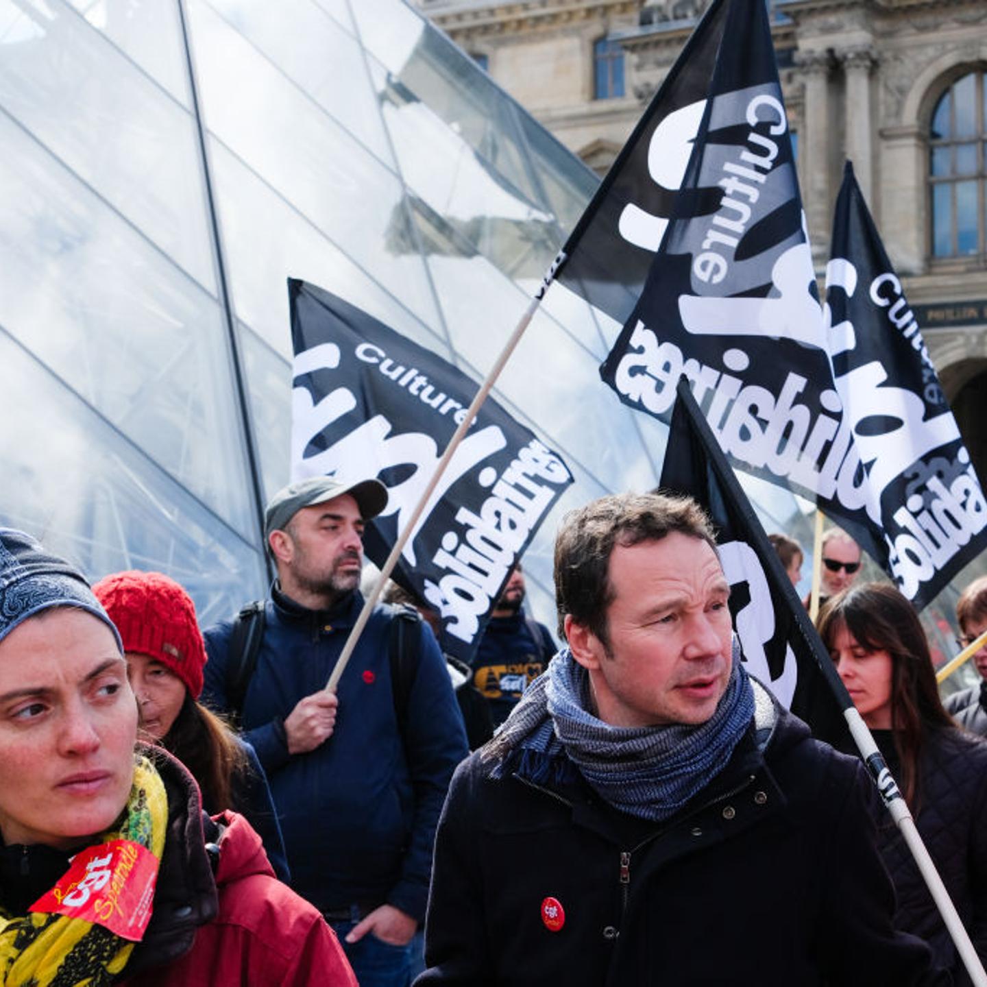 Striking Employees Block The Opening Of The Louvre Museum