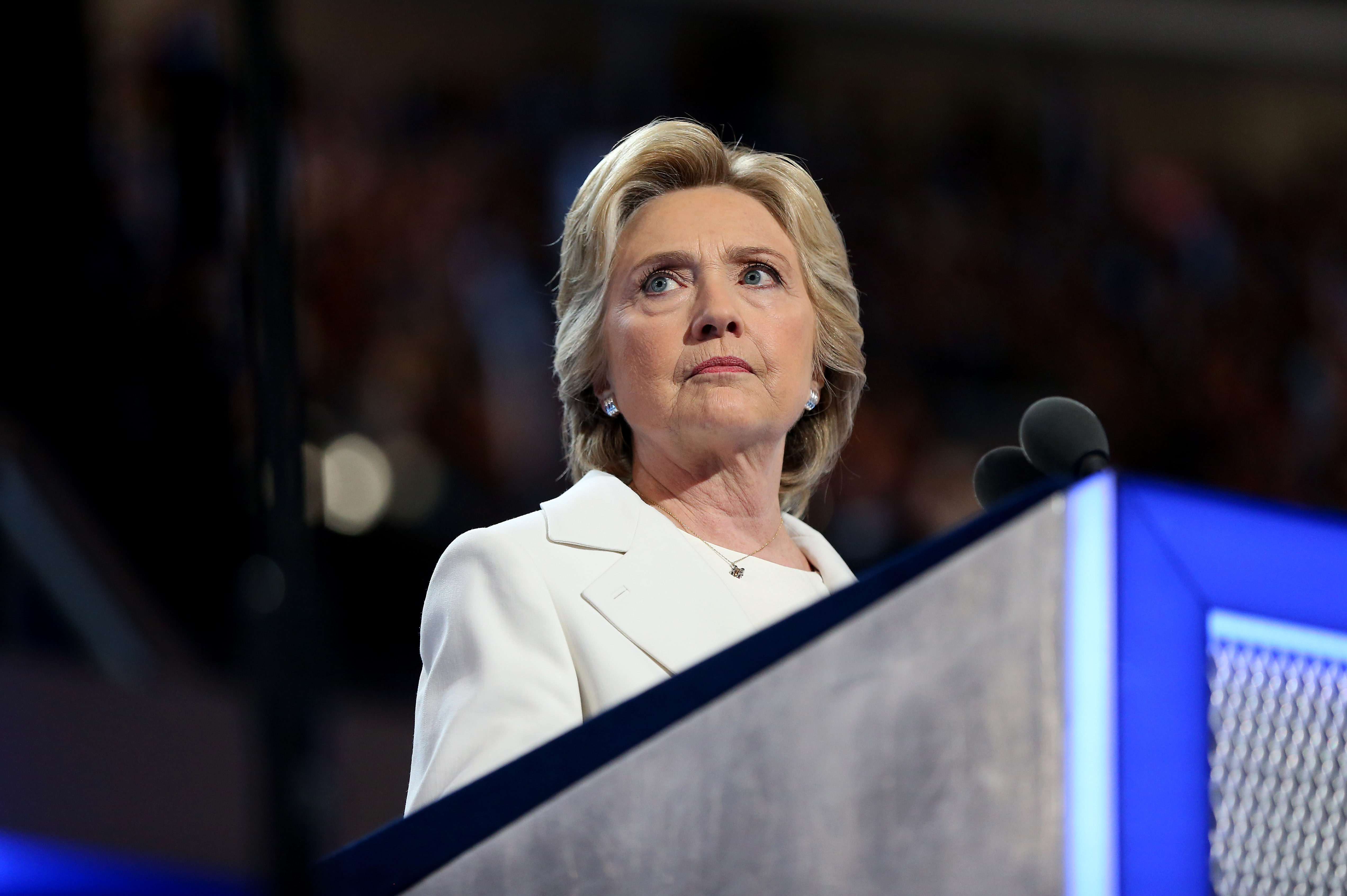 Hillary Clinton speaking at the DNC