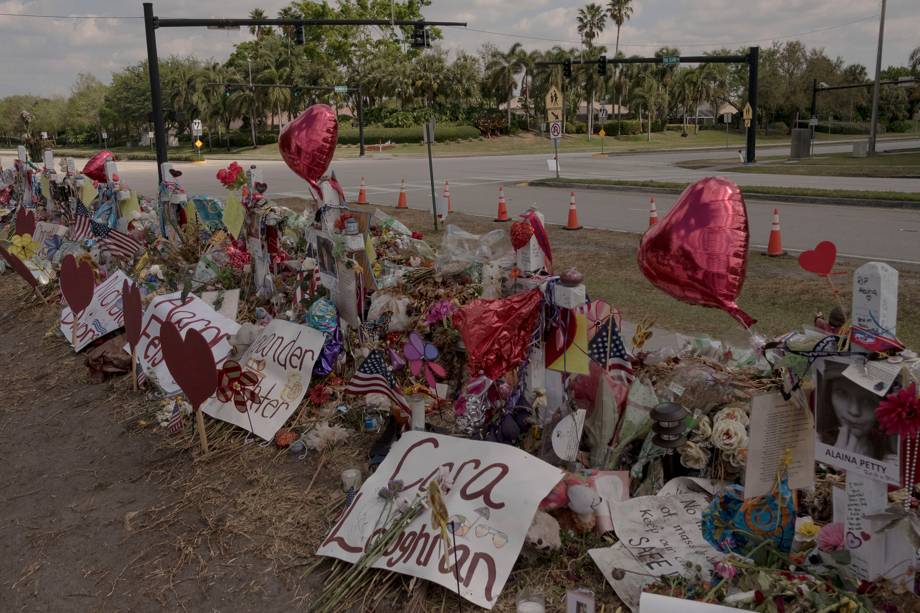 3/6/18, Parkland, Florida A memorial is left in front of Marjory Stoneman Douglas High School for the victims of the school shooting in Parkland, Florida on March 6, 2018. Gabriella Demczuk / TIME