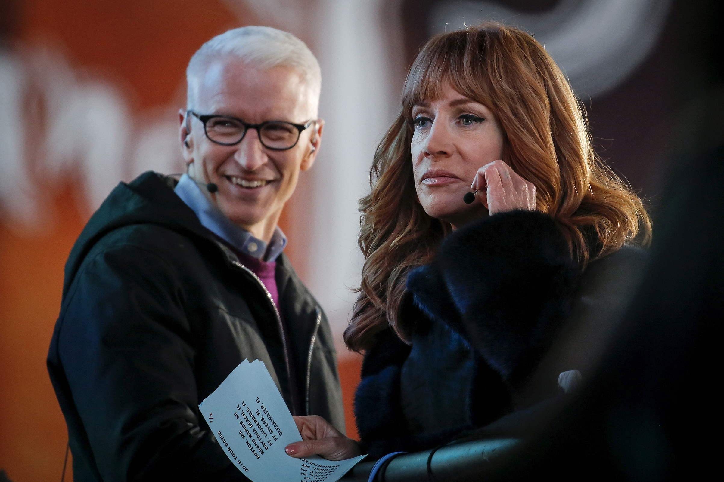 Anderson Cooper and Kathy Griffin in Times Square during New Year's Eve celebrations on Dec. 31, 2015.