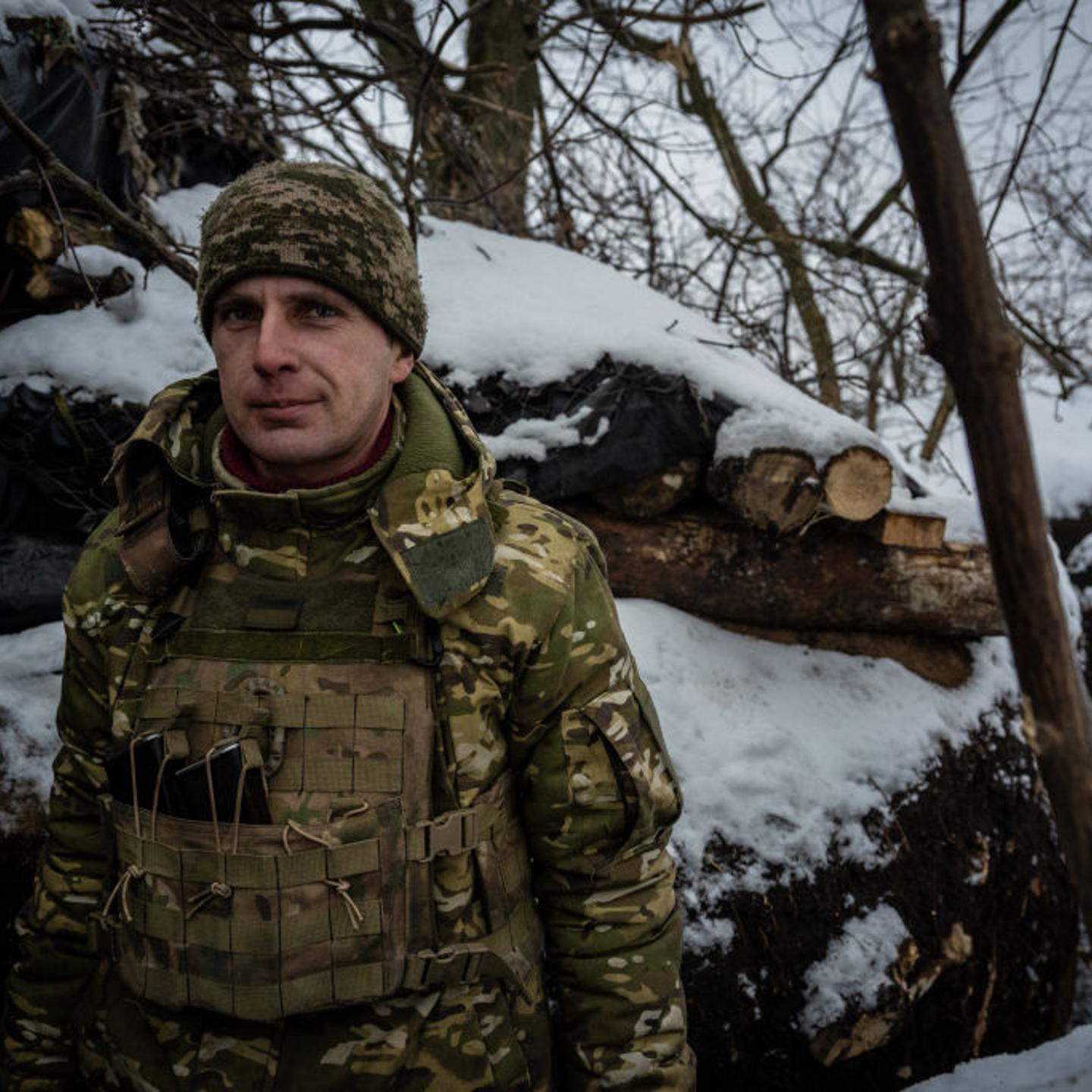 Ukrainian Soldiers Man Snow-Covered Trenches In Southern Donbas