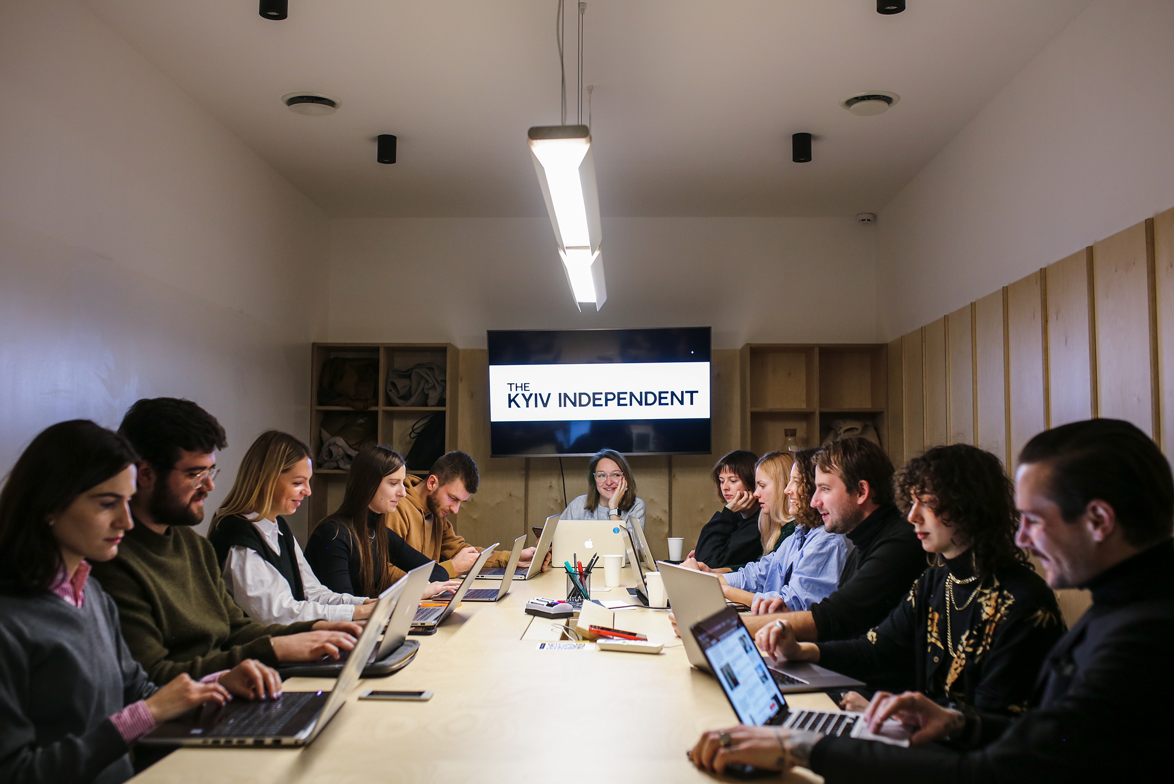 Kyiv Independent staff members meet in November 2021