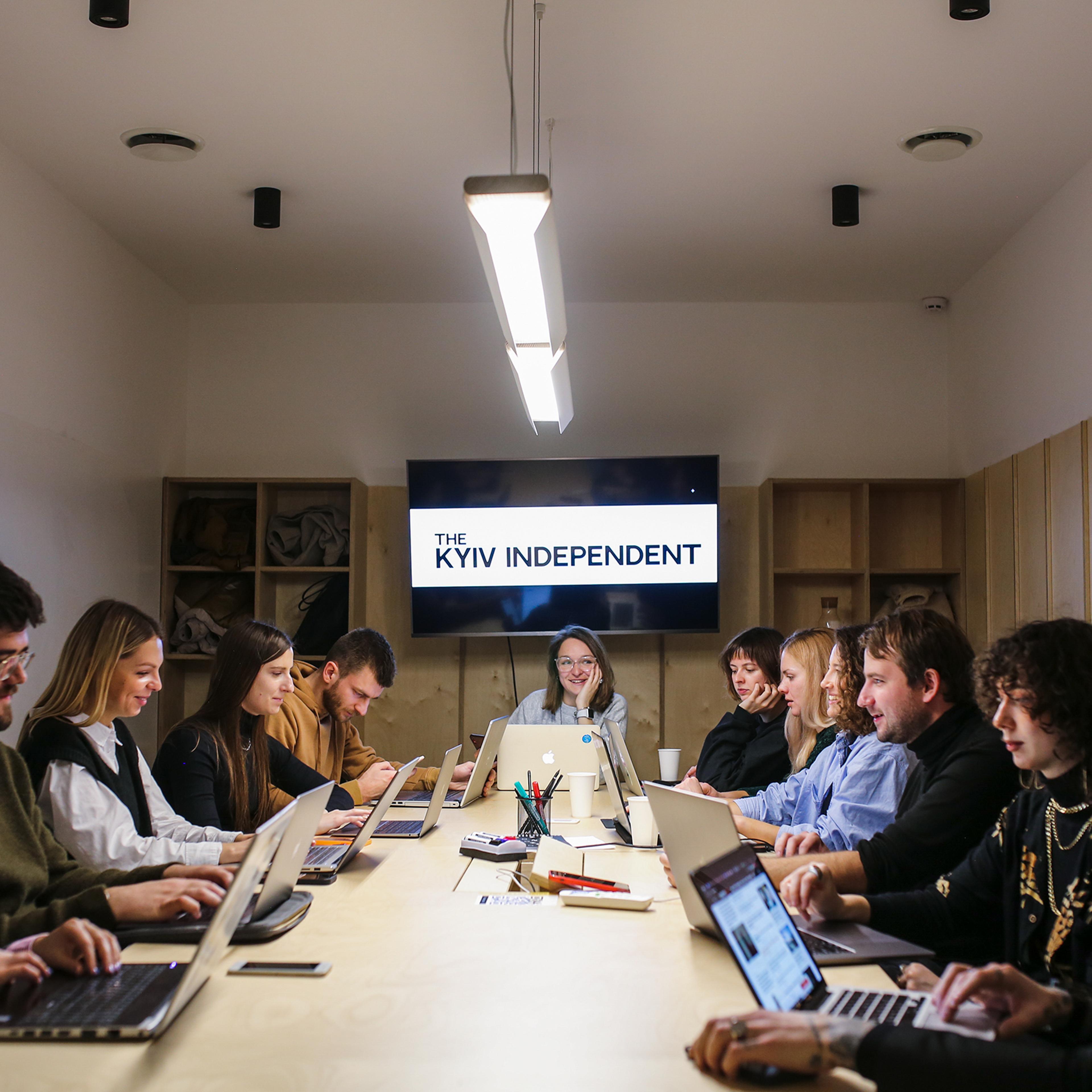 Kyiv Independent staff members meet in November 2021