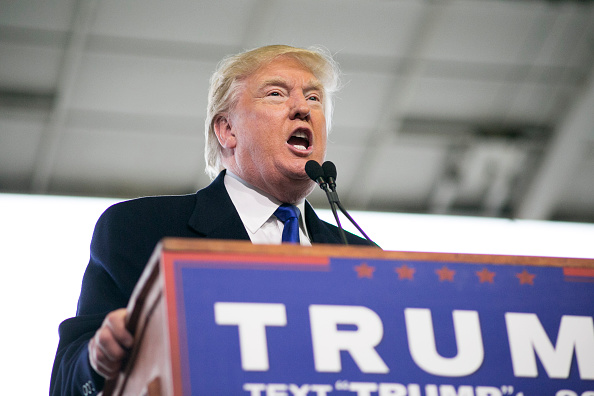Republican presidential candidate Donald Trump speaks at a rally held at Signature Flight Hangar in Columbus, Ohio, on March 1, 2016.