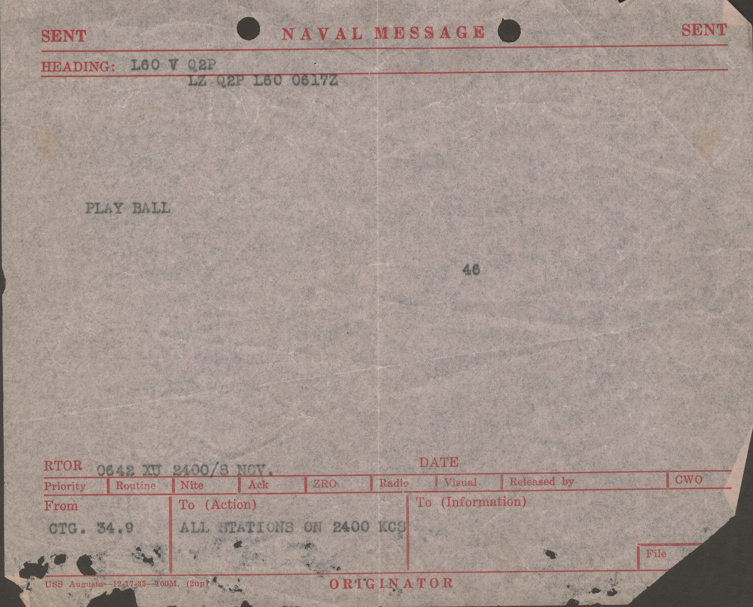 President Eisenhower's message launching the U.S. into combat in Casablanca
