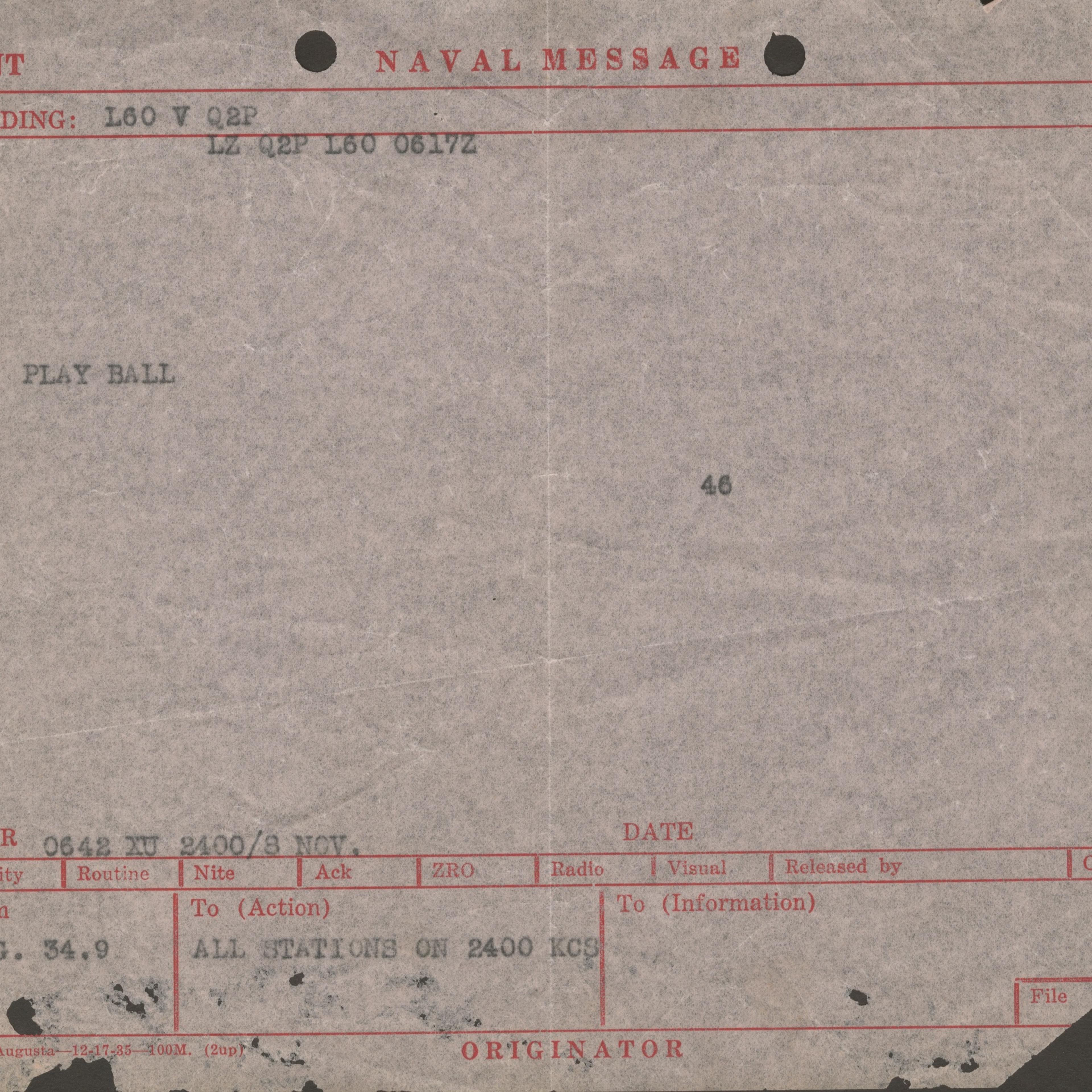 President Eisenhower's message launching the U.S. into combat in Casablanca