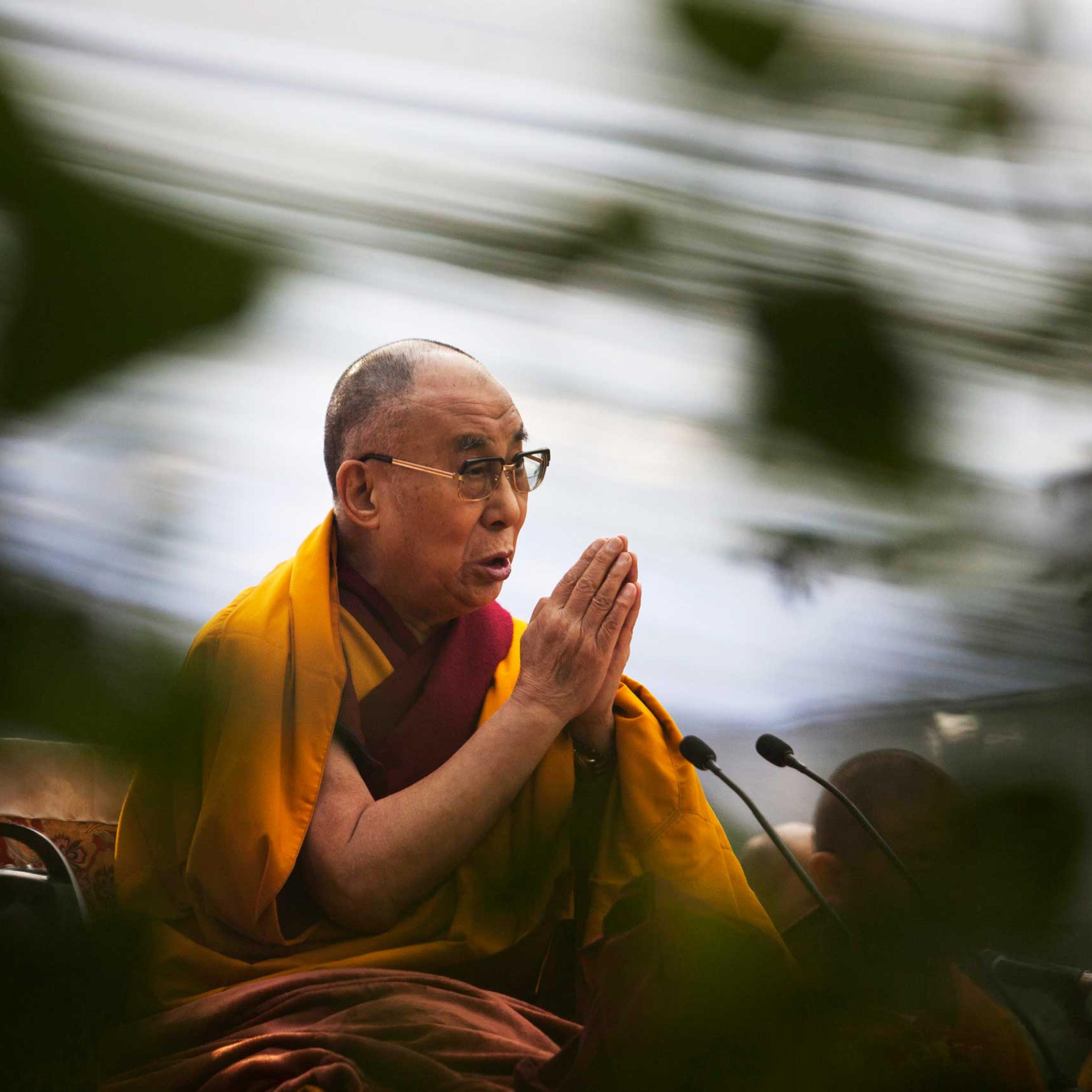 Tibetan spiritual leader the Dalai Lama prays during Ganden Ngachoe, the death anniversary of 14th Century Tibetan Saint-Scholar Lama Tsongkhapa, in New Delhi, India, Dec. 16, 2014.