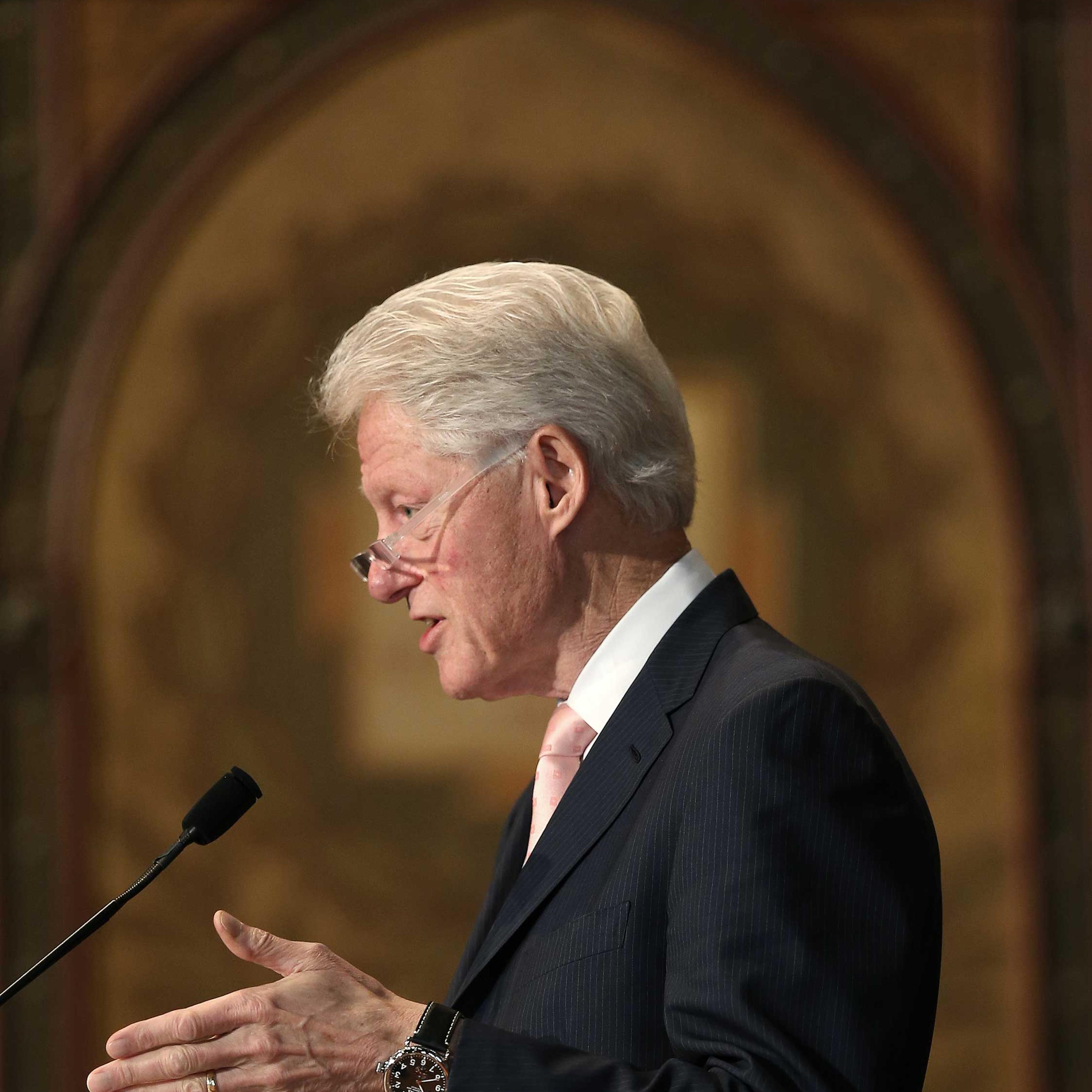 Former U.S. President Bill Clinton speaks at Georgetown University in Washington on April 21, 2015.
