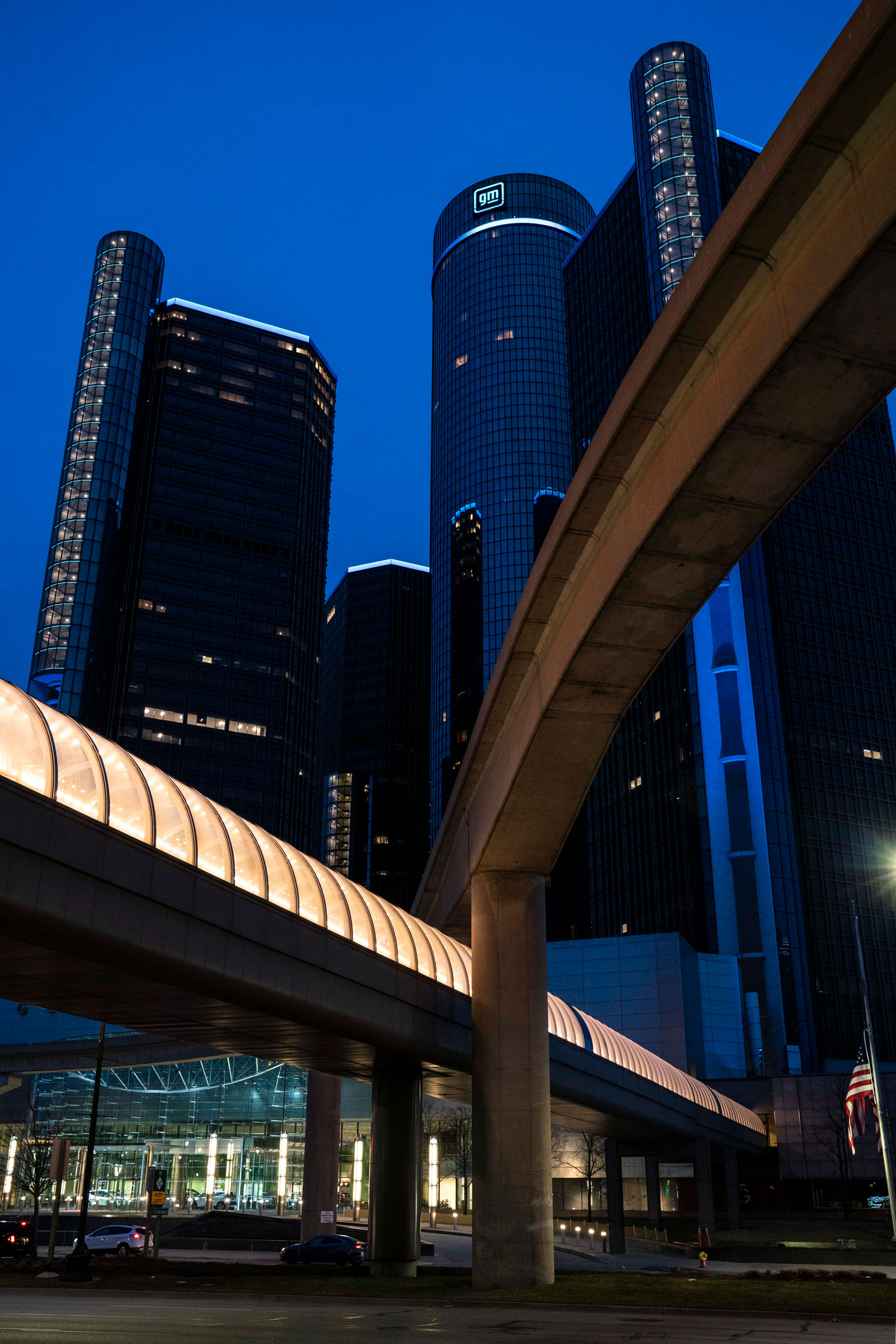 The world headquarters of General Motors, in downtown Detroit, Michigan.