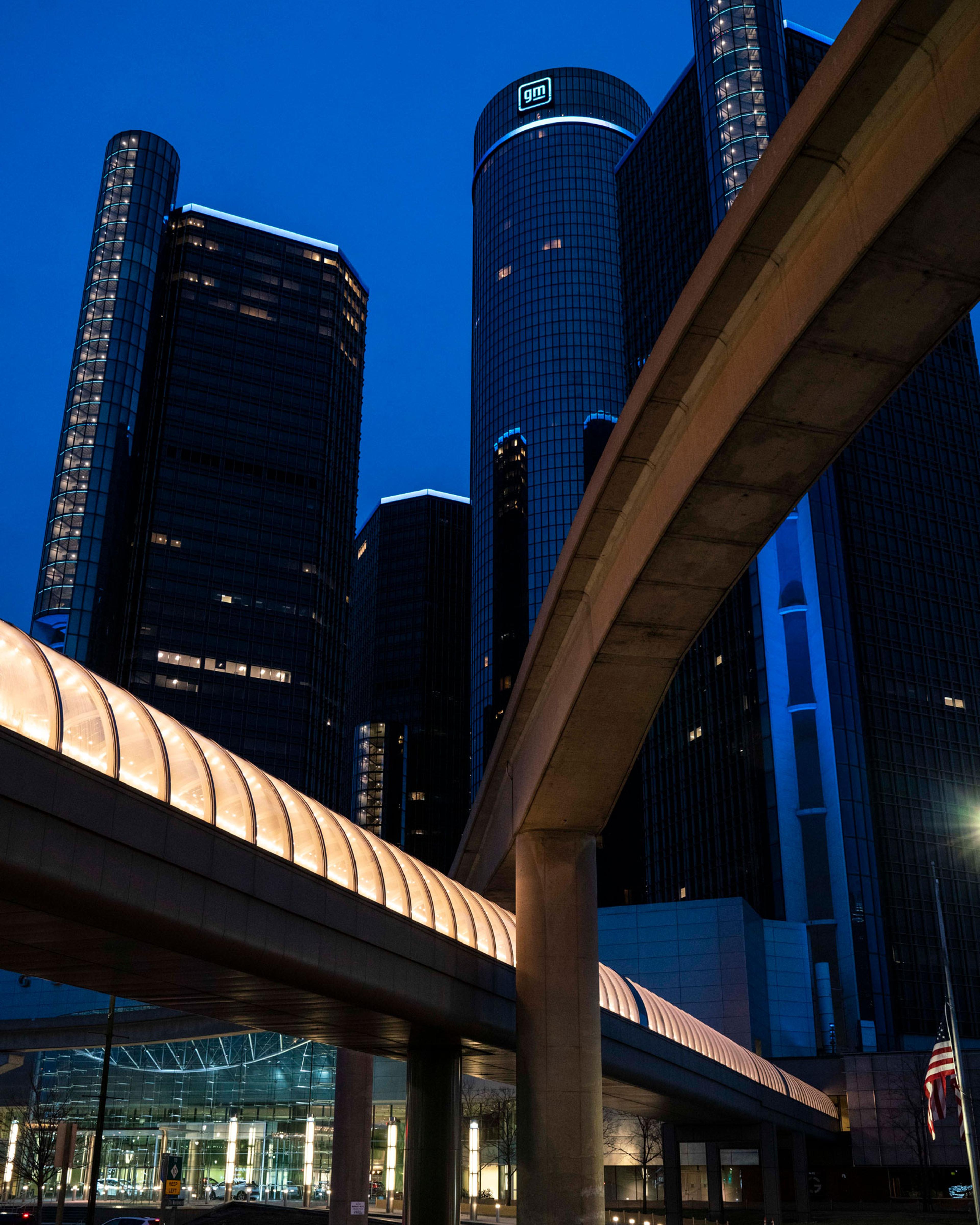 The world headquarters of General Motors, in downtown Detroit, Michigan.