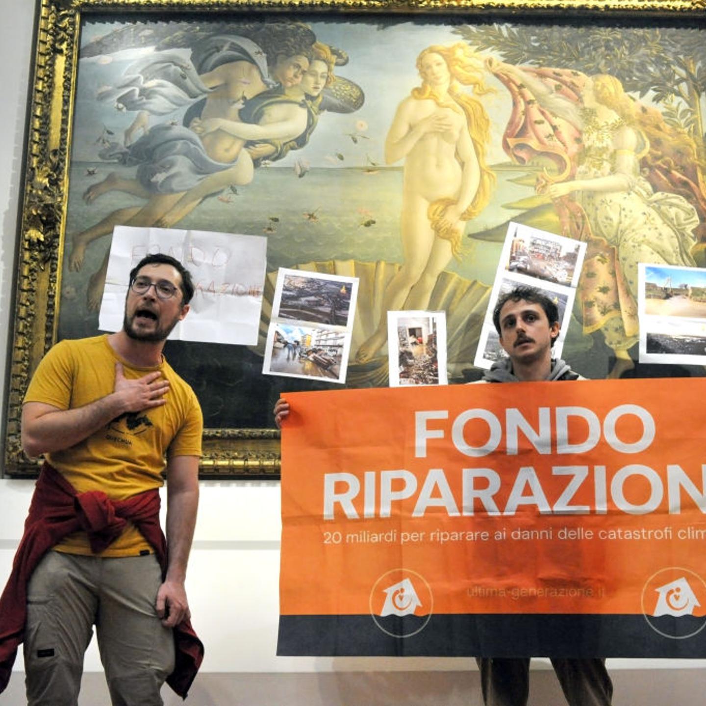 Climate Activists Ultima Generazione Stage Action At Florence's Uffizi Gallery