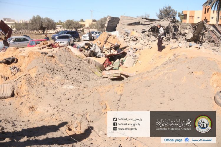 An image released by the Sabratha Municipal Council on Feb. 19 purports to show the aftermath of a U.S. strike earlier that morning that U.S. officials said targeted an ISIS-linked Tunisian militant.
