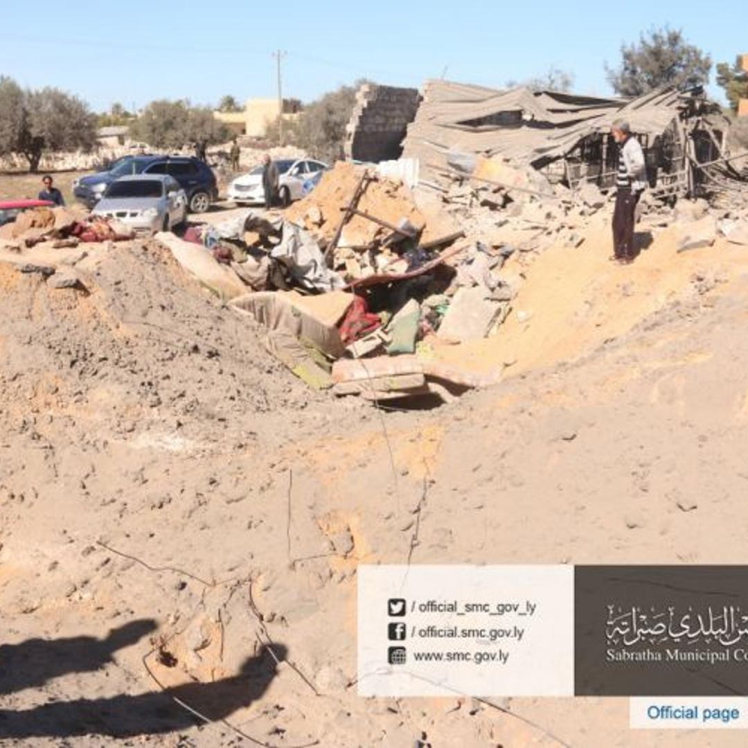 An image released by the Sabratha Municipal Council on Feb. 19 purports to show the aftermath of a U.S. strike earlier that morning that U.S. officials said targeted an ISIS-linked Tunisian militant.