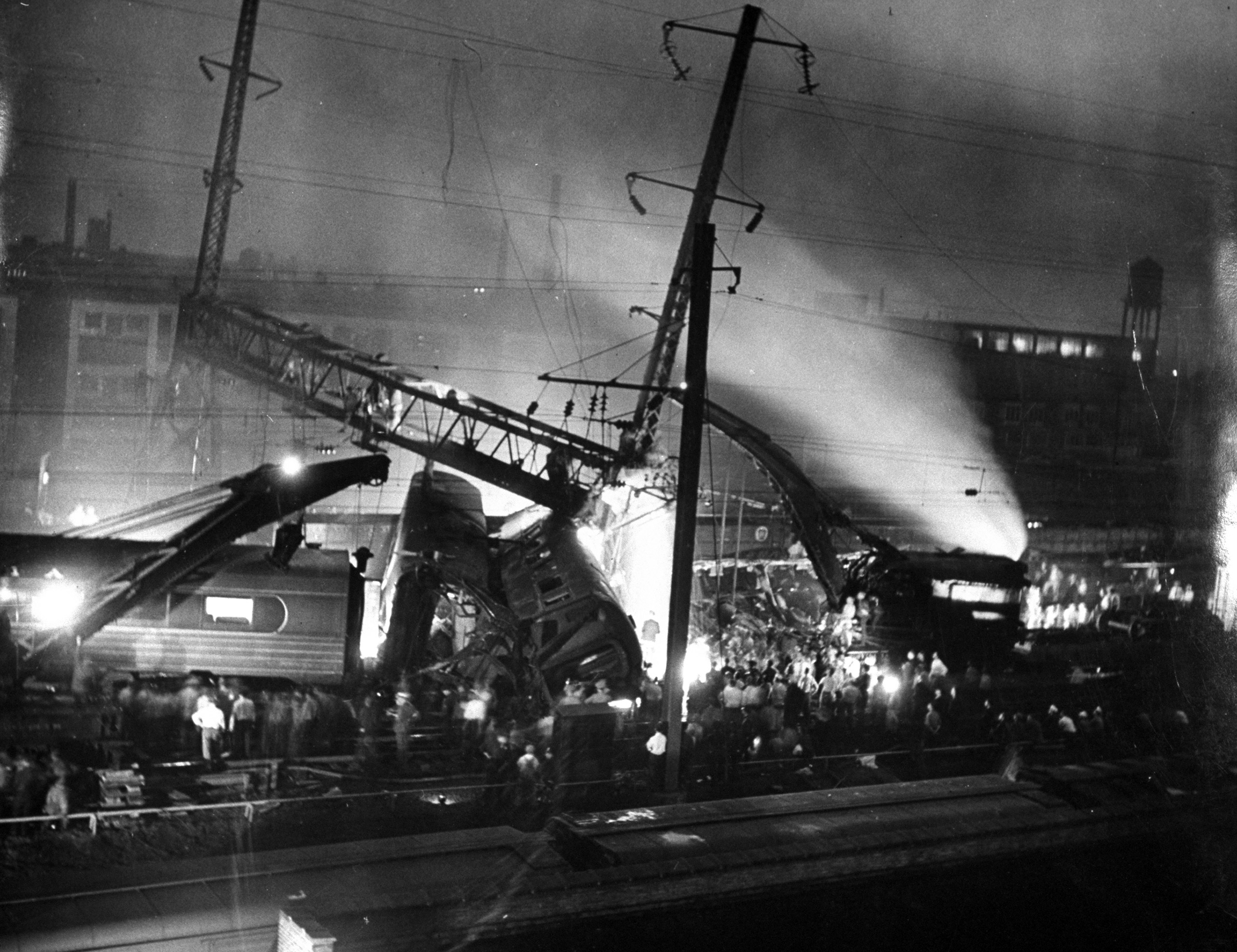 Scene from the 1943 Congressional Limited train wreck in Philadelphia.