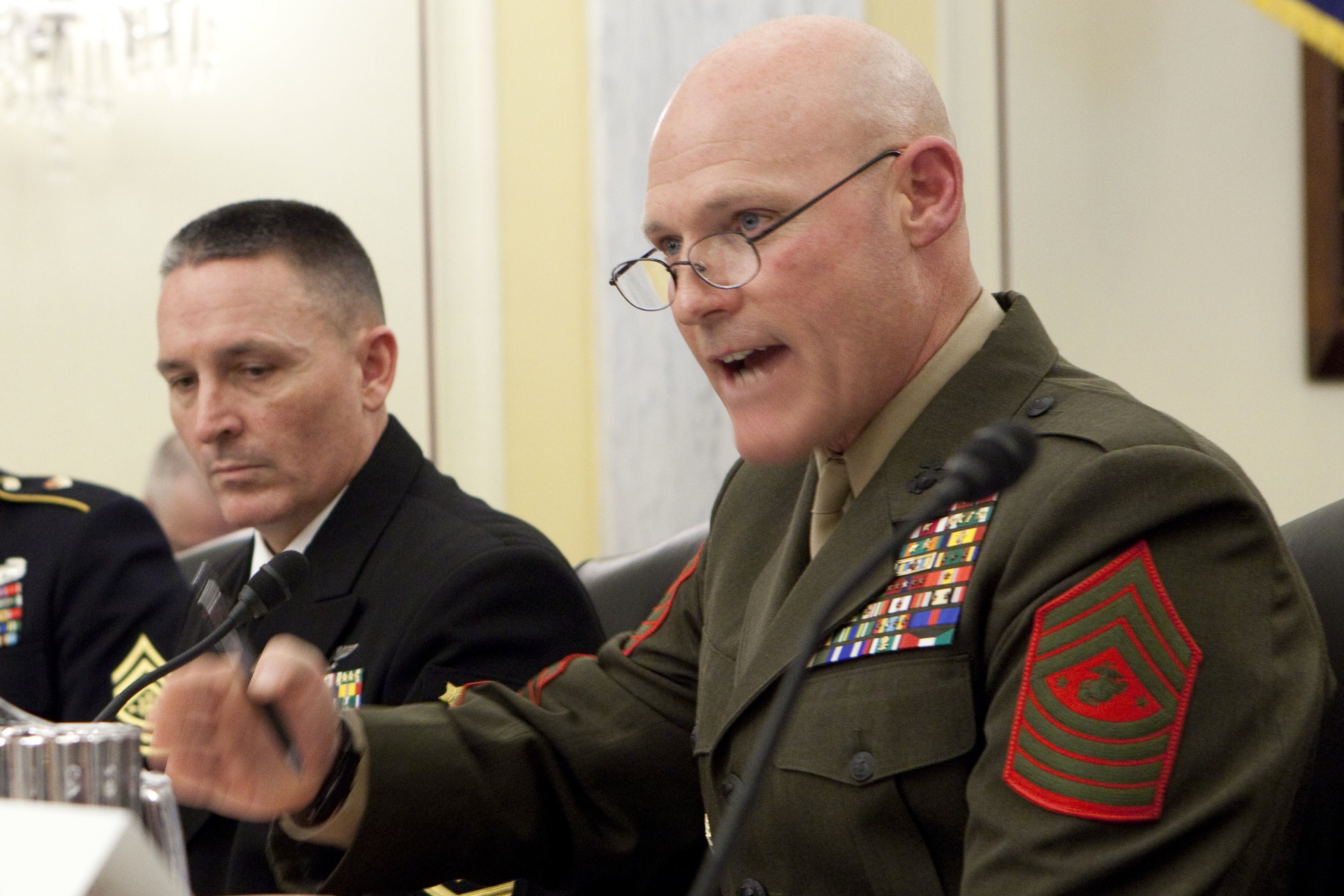 Sergeant Major of the Army Raymond F. Chandler, Master Chief Petty Officer of the Navy Michael D. Stevens, Sergeant Major of the Marine Corps Micheal P. Barrett, and Chief Master Sergeant of the Air Force James A. Cody, testify before the Senate Subcommi