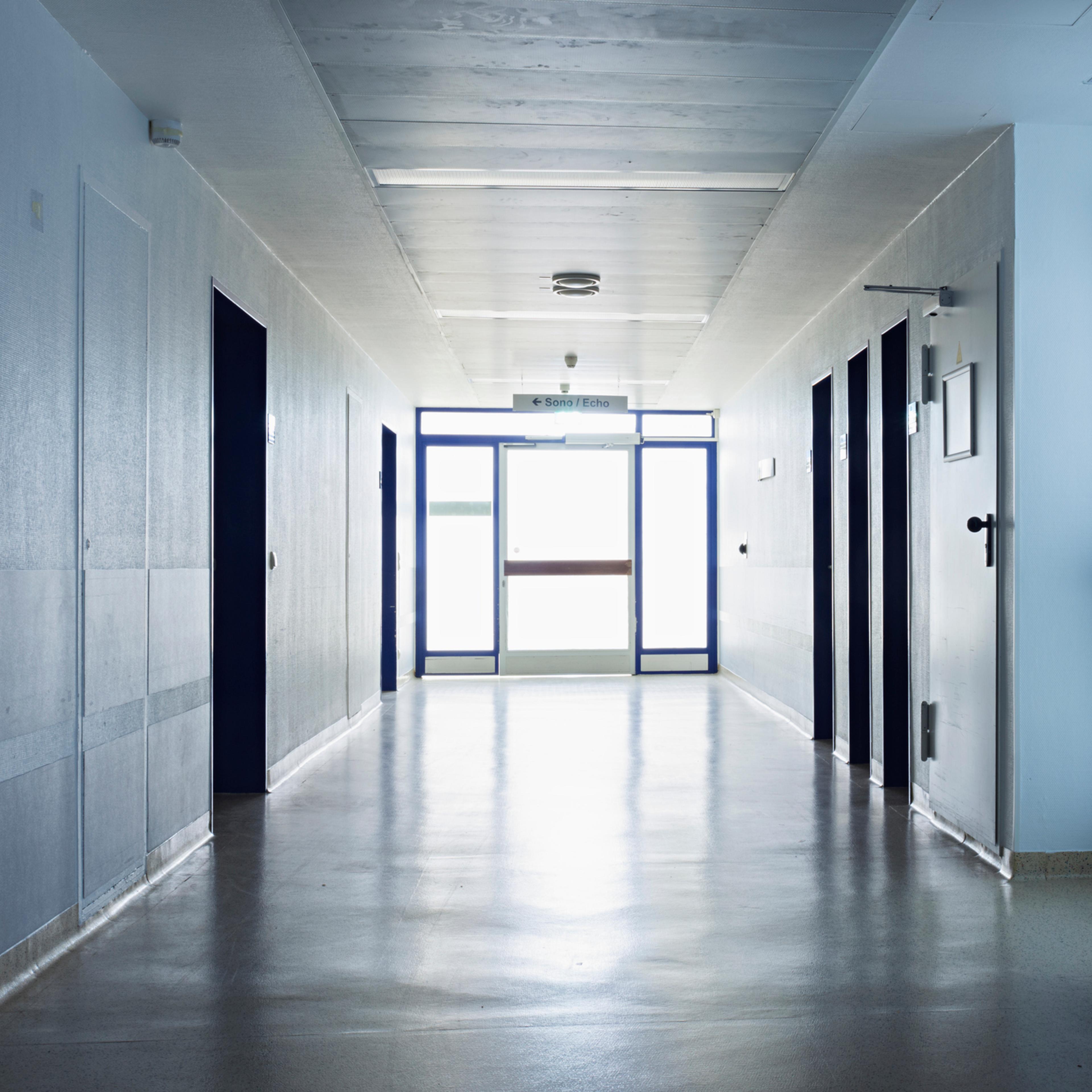 abandoned hospital corridor