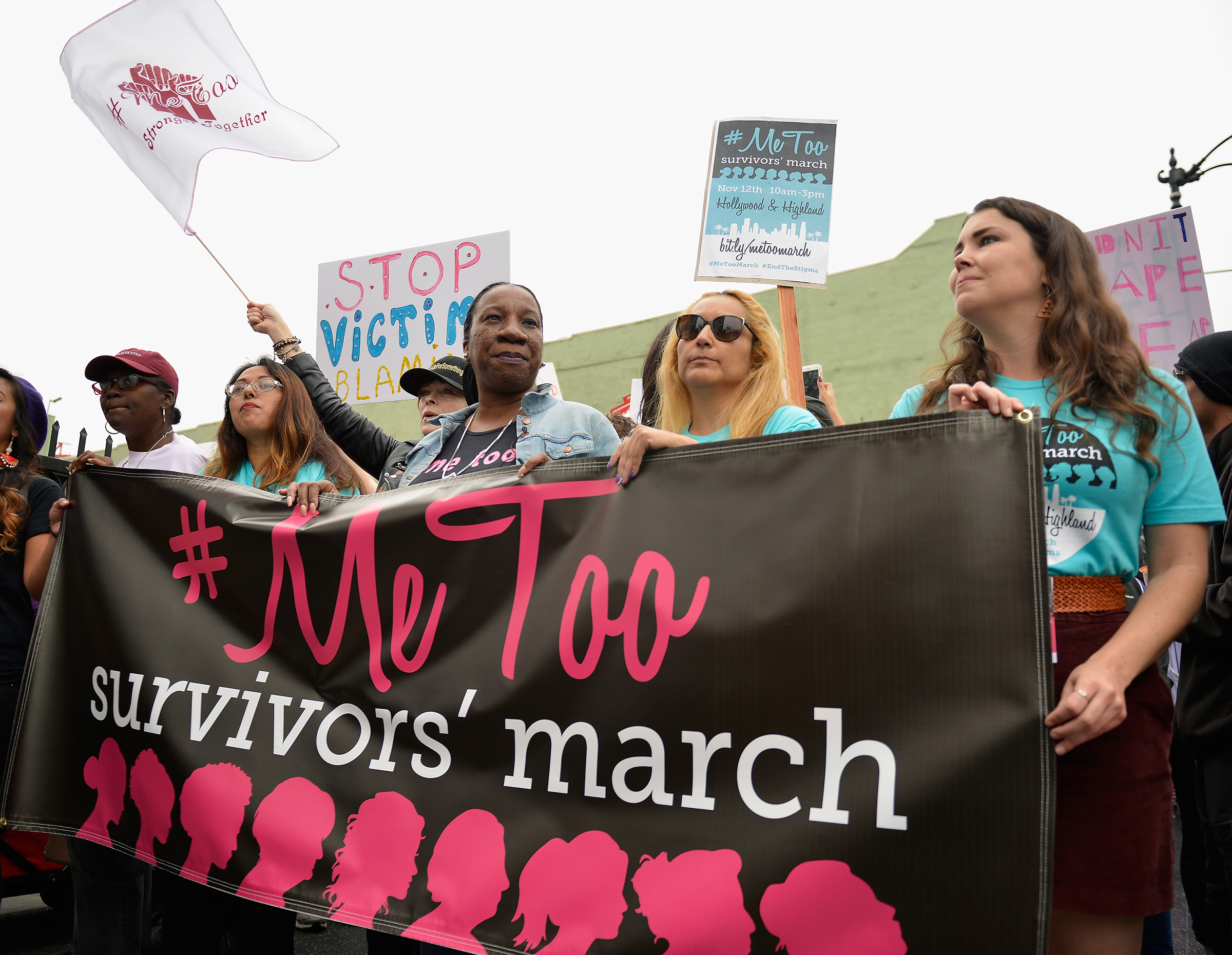 Tarana Burke, center, seen at Take Back The Workplace March And #MeToo Survivors March & Rally on Nov. 12, 2017 in Hollywood, Calif.