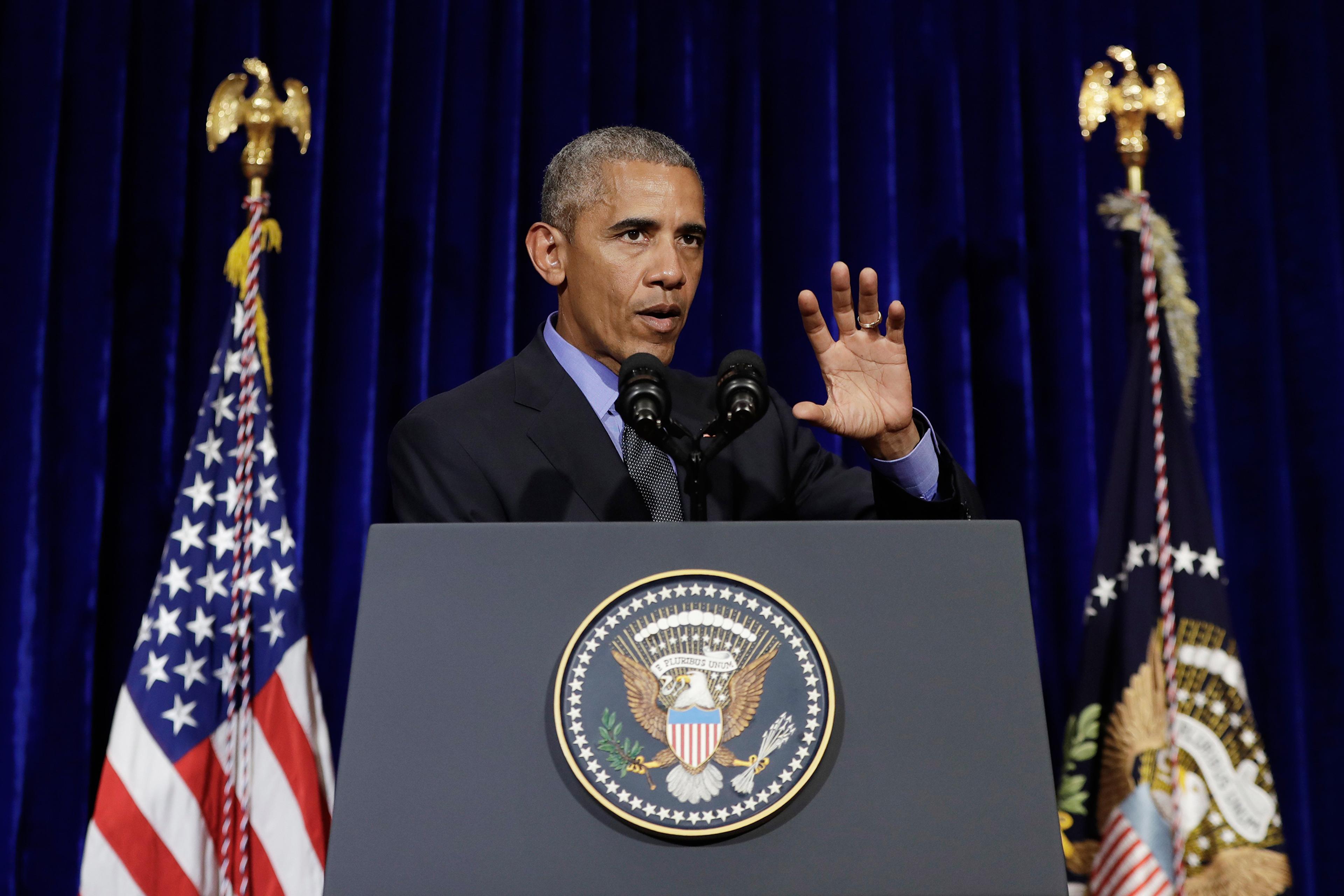 President Obama speaks during a news conference at the Landmark Mekong Riverside Hotel after attending the ASEAN Summit in Vientiane, Laos, on Sept. 8, 2016.