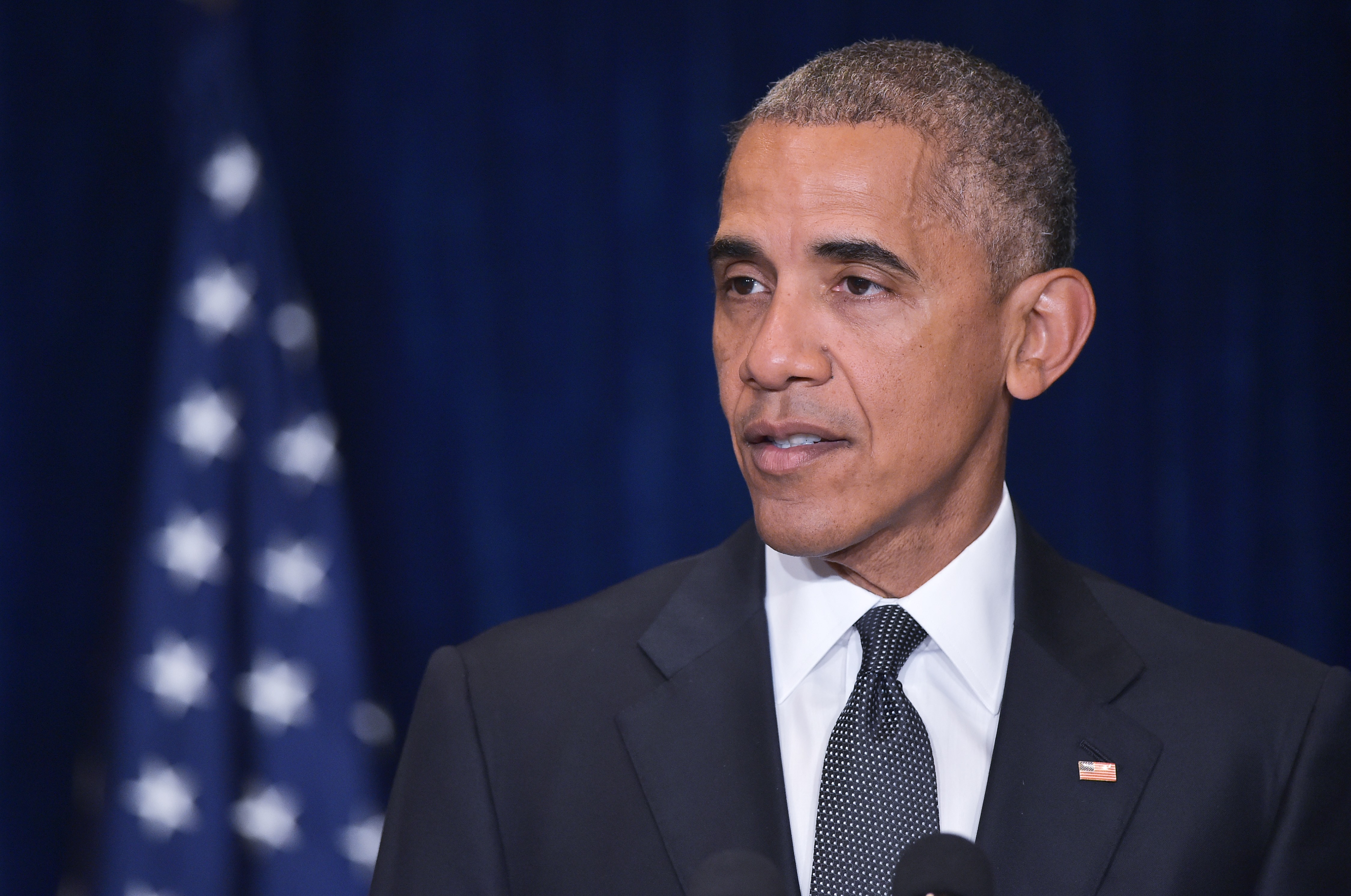 U.S. President Barack Obama speaks on the shooting in Dallas, Texas, on the sidelines of the NATO Summit at a hotel in Warsaw, Poland on July 8, 2016.