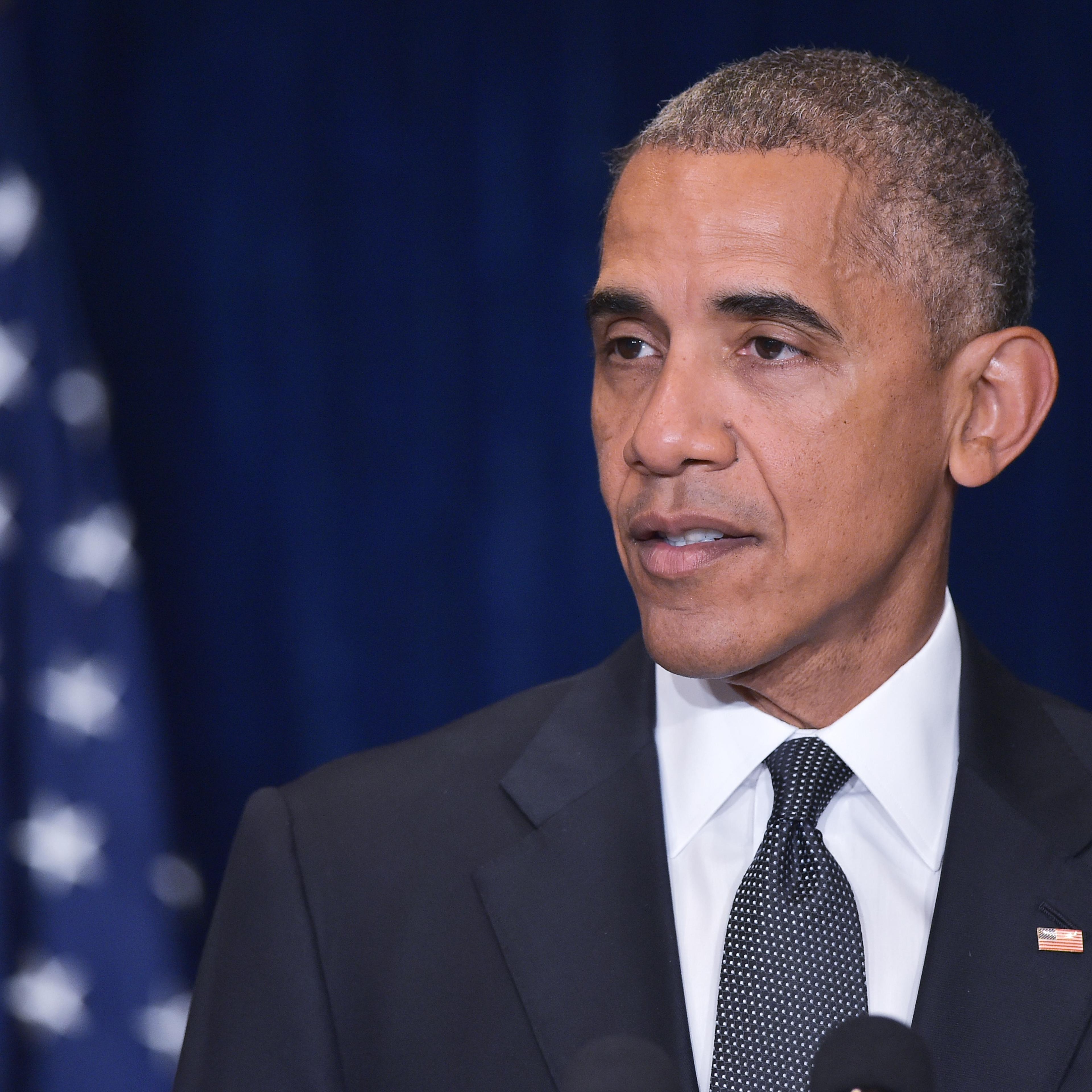 U.S. President Barack Obama speaks on the shooting in Dallas, Texas, on the sidelines of the NATO Summit at a hotel in Warsaw, Poland on July 8, 2016.