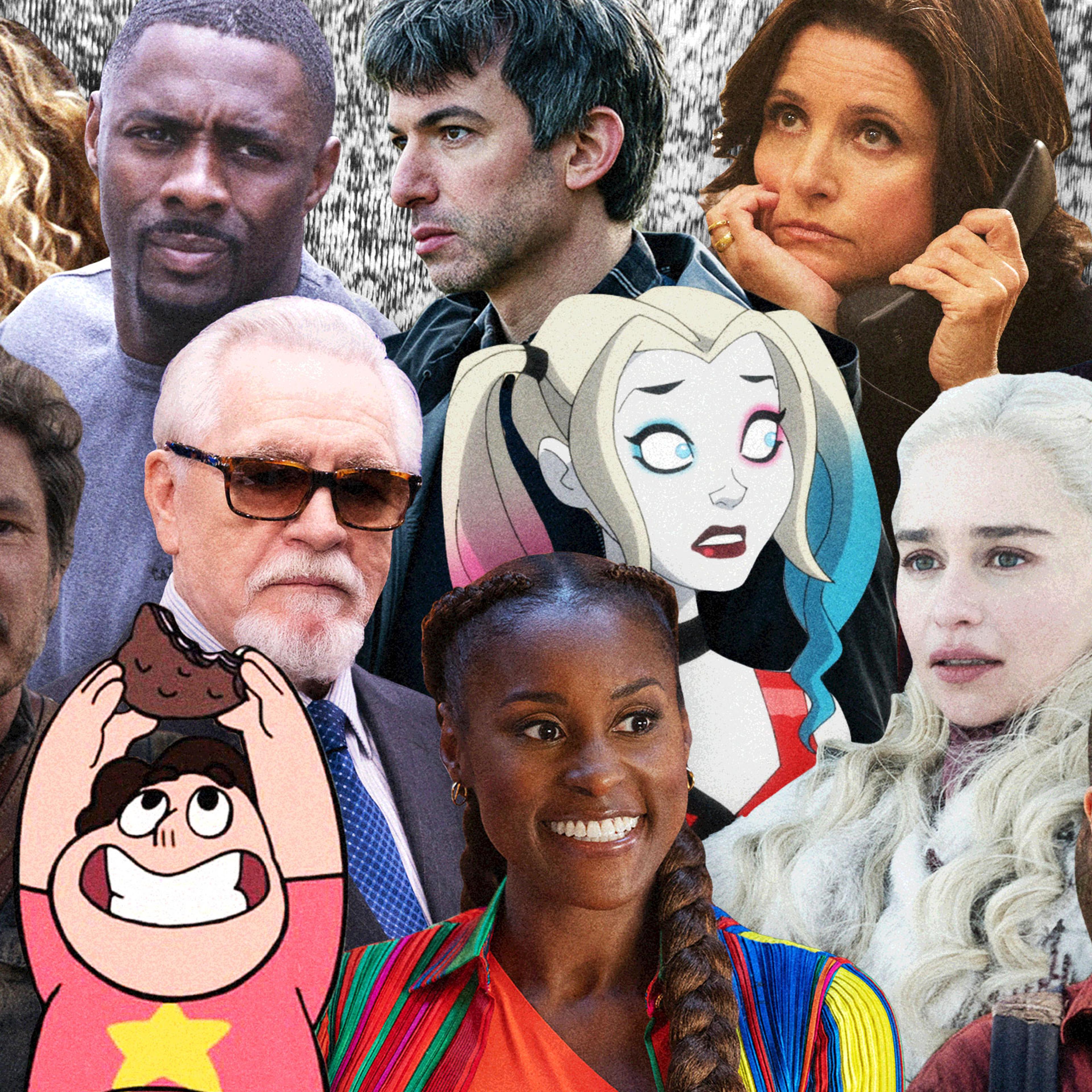 A collage of cut outs of different characters from popular HBO shows