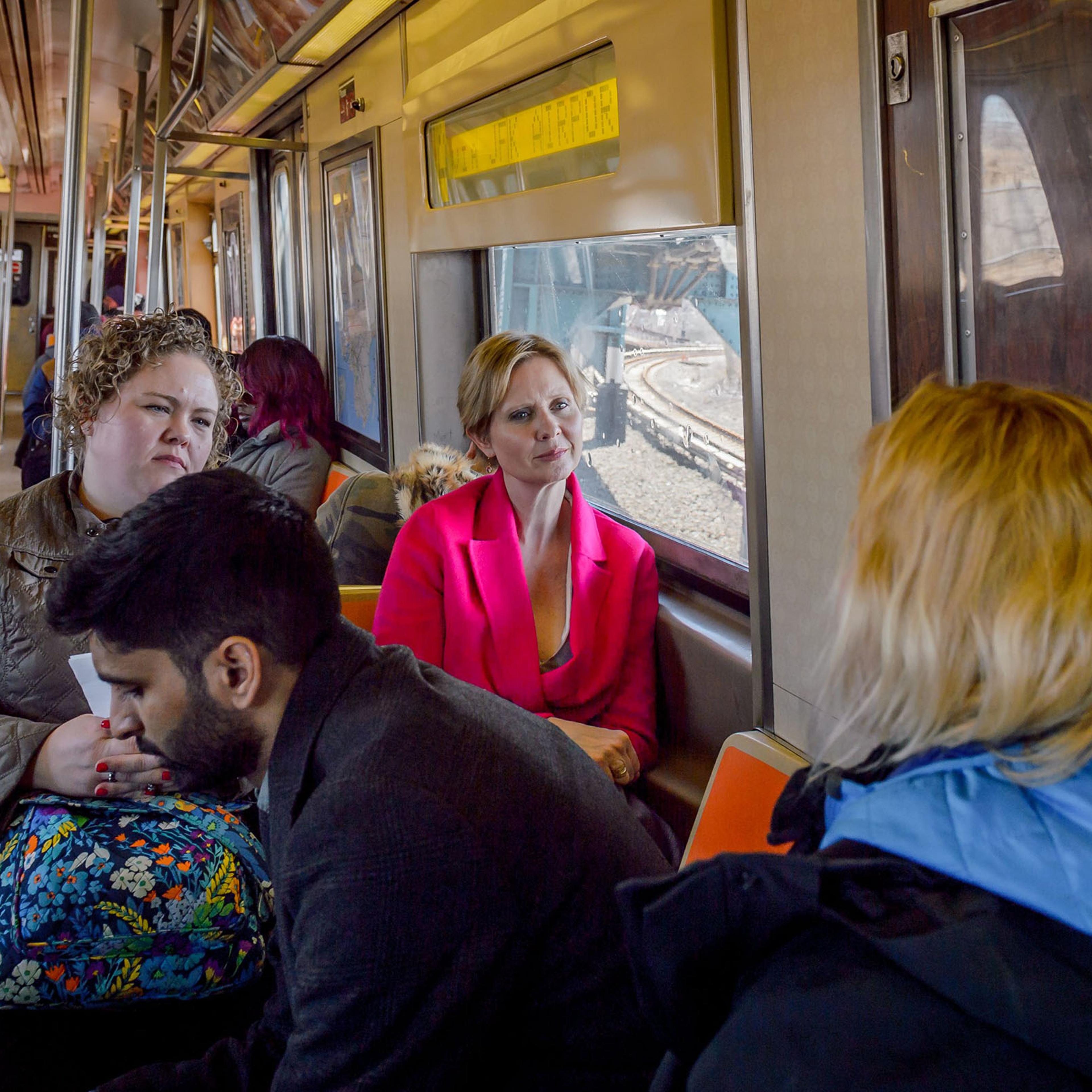 Cynthia Nixon takes the subway to the Rockaways