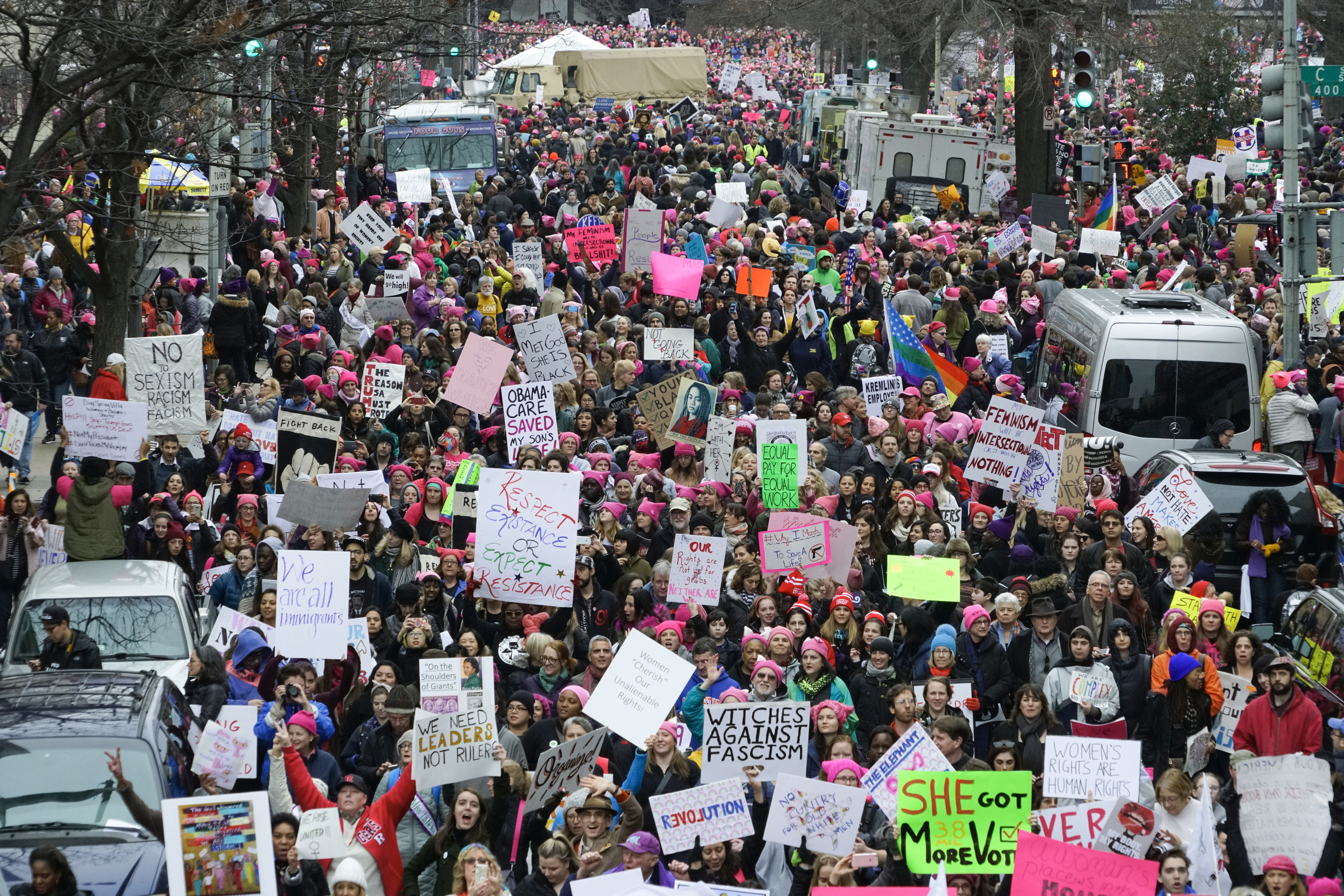 2017. Washington DC. USA.  The Women's March on Washington, the day after the inauguration of Donald Trump as President of the United States.