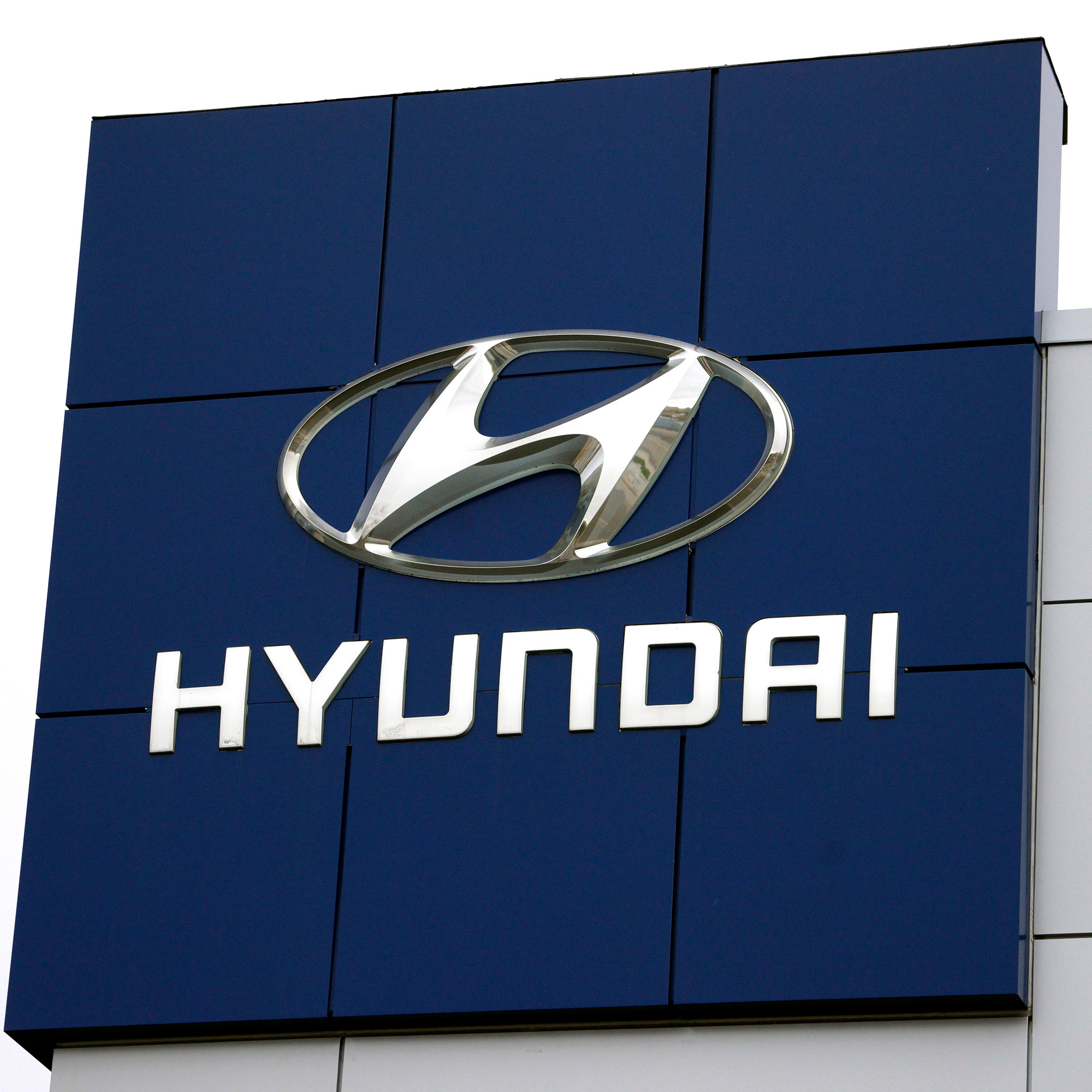 The Hyundai logo is seen outside a Hyundai car dealer in Golden