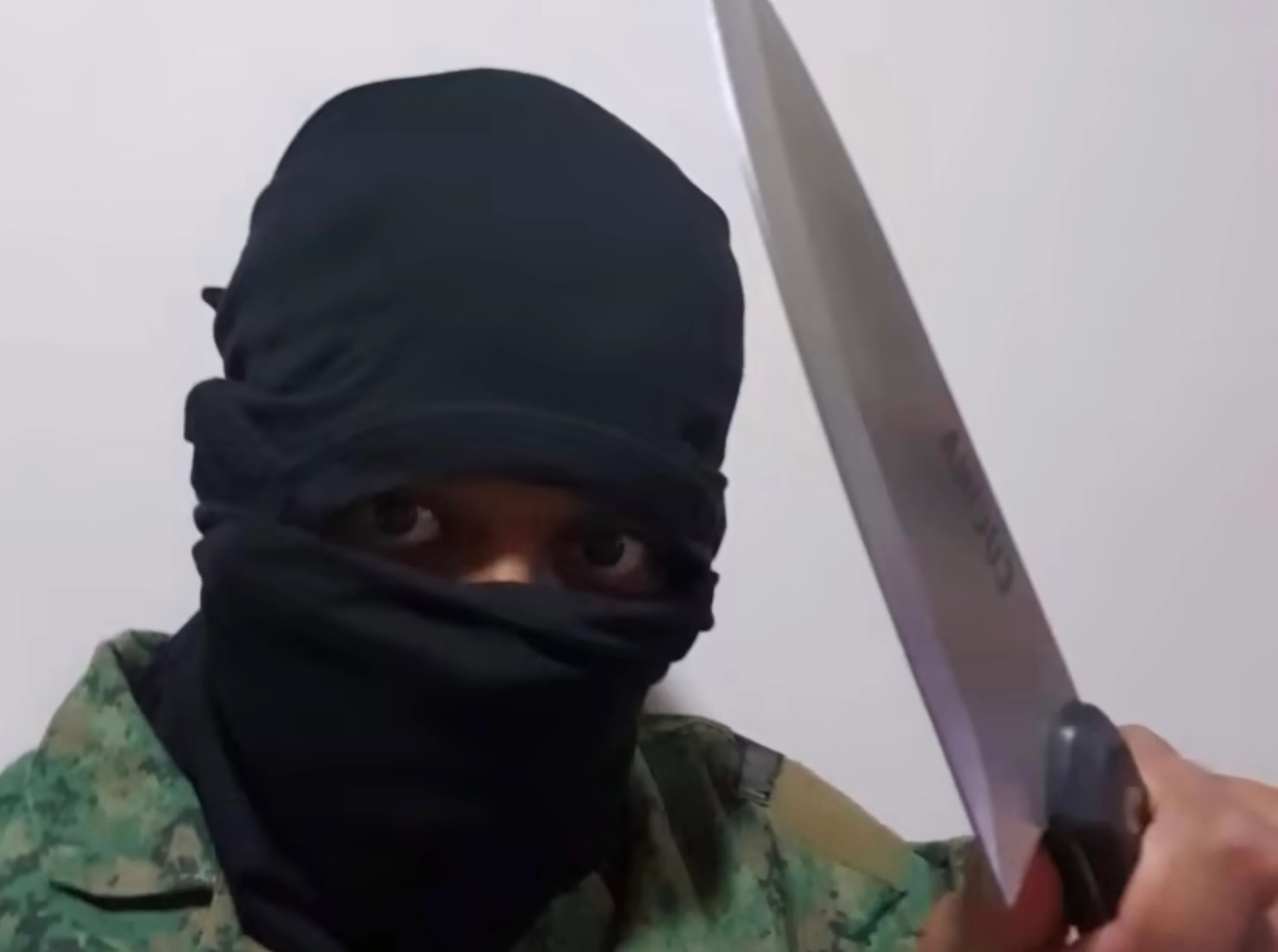A handout photo released on Feb. 1 of Irfan in a ski mask, posing with a knife.