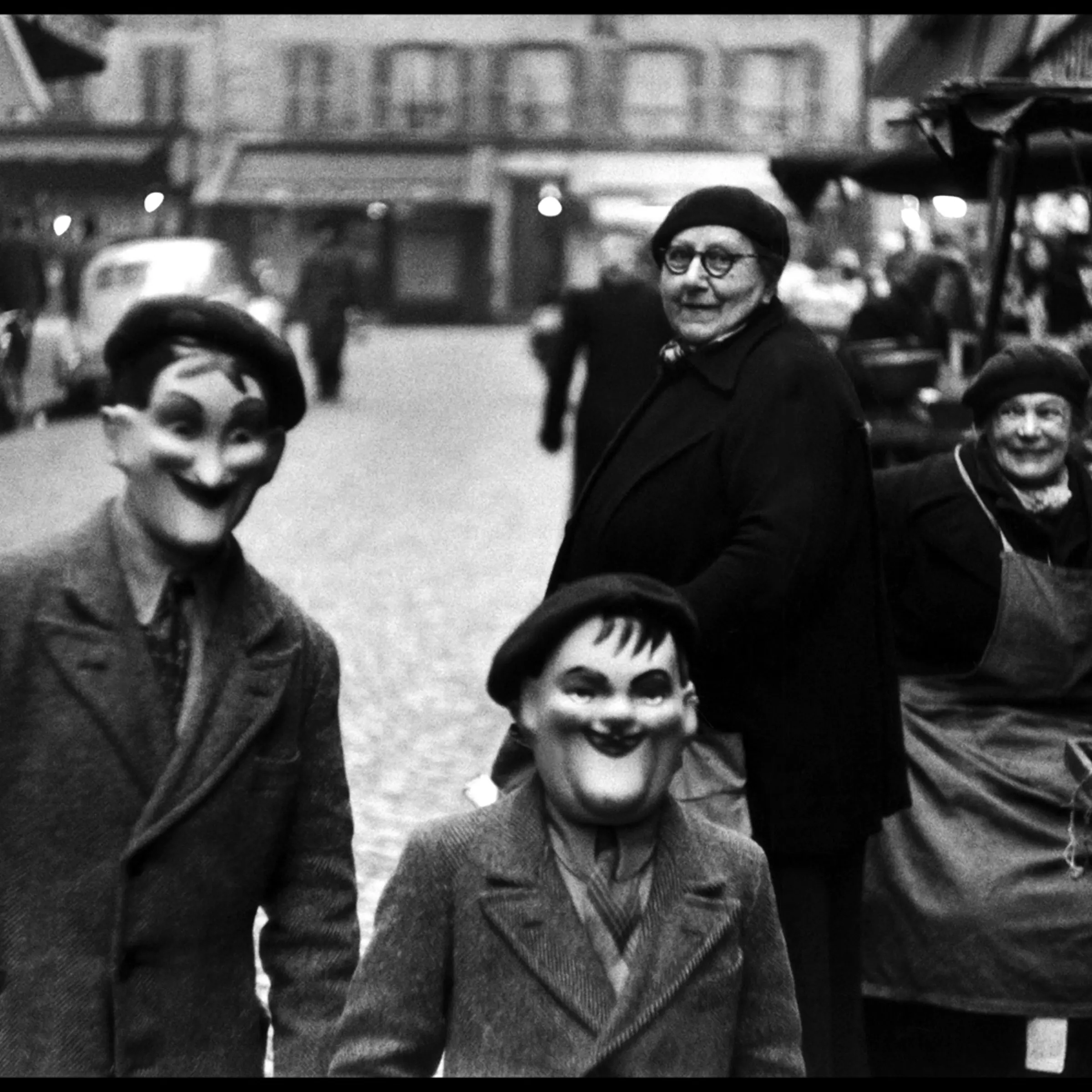 In Erwitt's own words, reflections on his favorite photographs:<br> "This picture here of two kids with masks was taken in Paris in 1949. I was in the army at that time and and I was on furlough in Paris. Why is it a meaningful picture to me? It's meaningful because I think it’s a good picture — no particular story in it. It’s a snapshot. In fact, most of my good pictures are snaps."