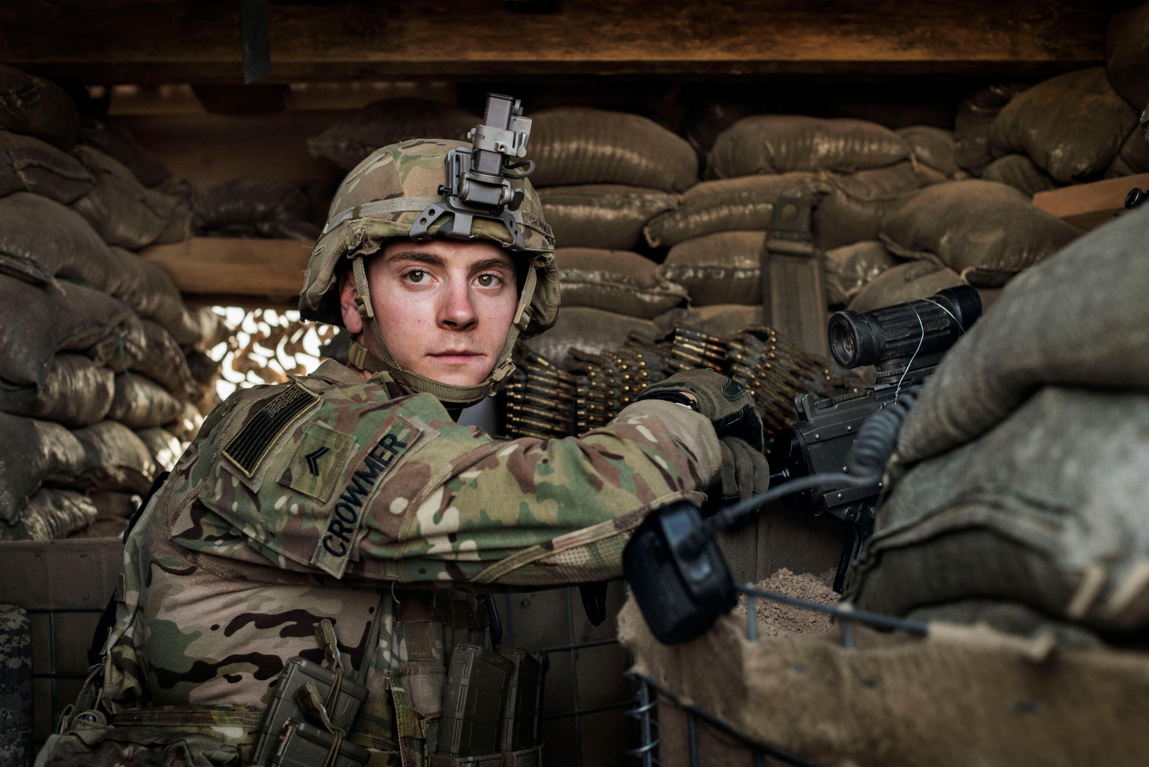 A U.S. Army soldier John Crowmer, 23, from Noblesville, IN, guards the U.S. military base at Camp Swift, near the Iraqi town of Makhmour, May 17, 2016. As of April, at least 4,087 U.S. military personnel were deployed in Iraq, many of them backing Iraqi
