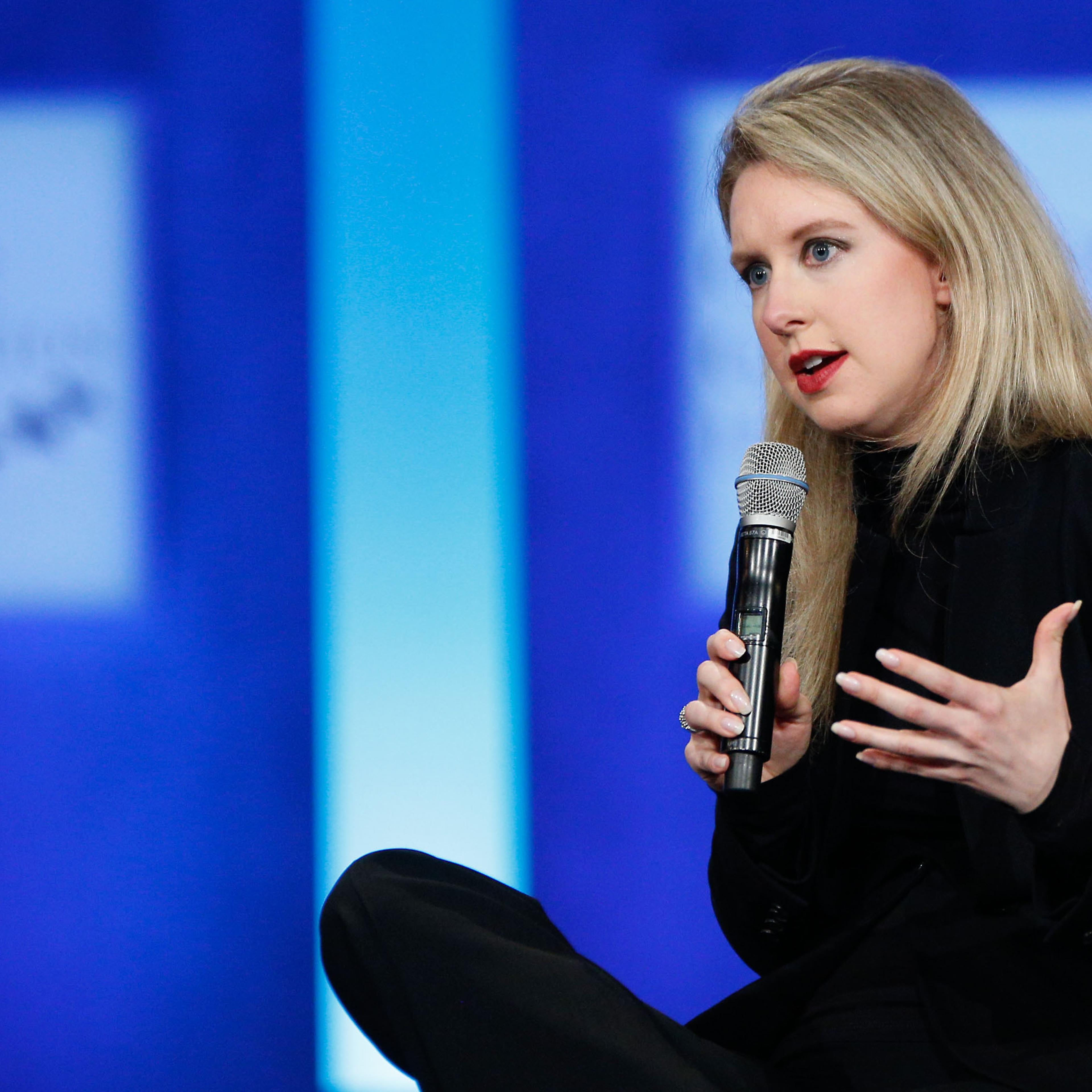 Elizabeth Holmes speaks on stage during the closing session of the Clinton Global Initiative 2015 in New York City on Sept. 29, 2015.