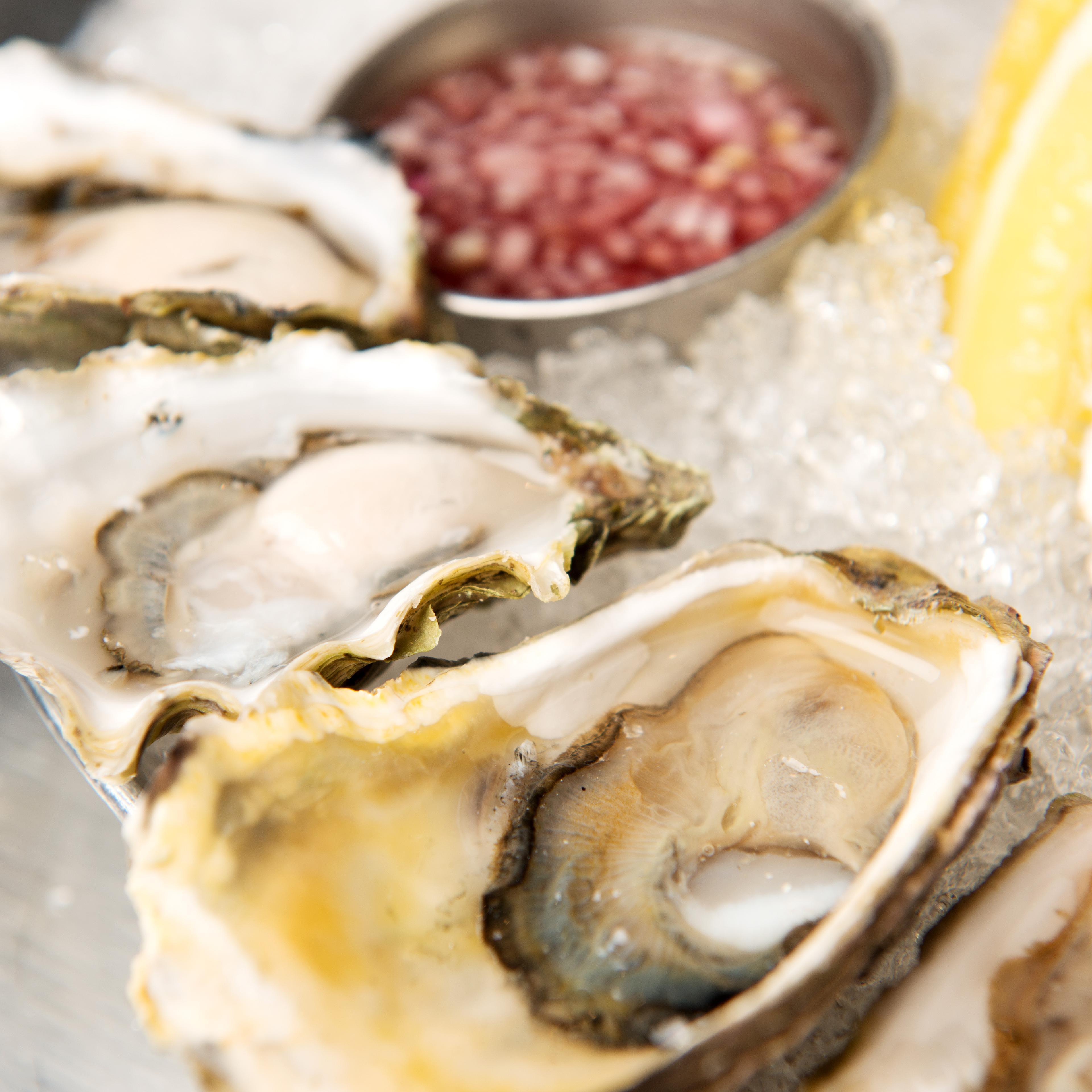 Oyster platter at Whistler's Bearfoot Bistro restaurant. Whistler BC, Canada.