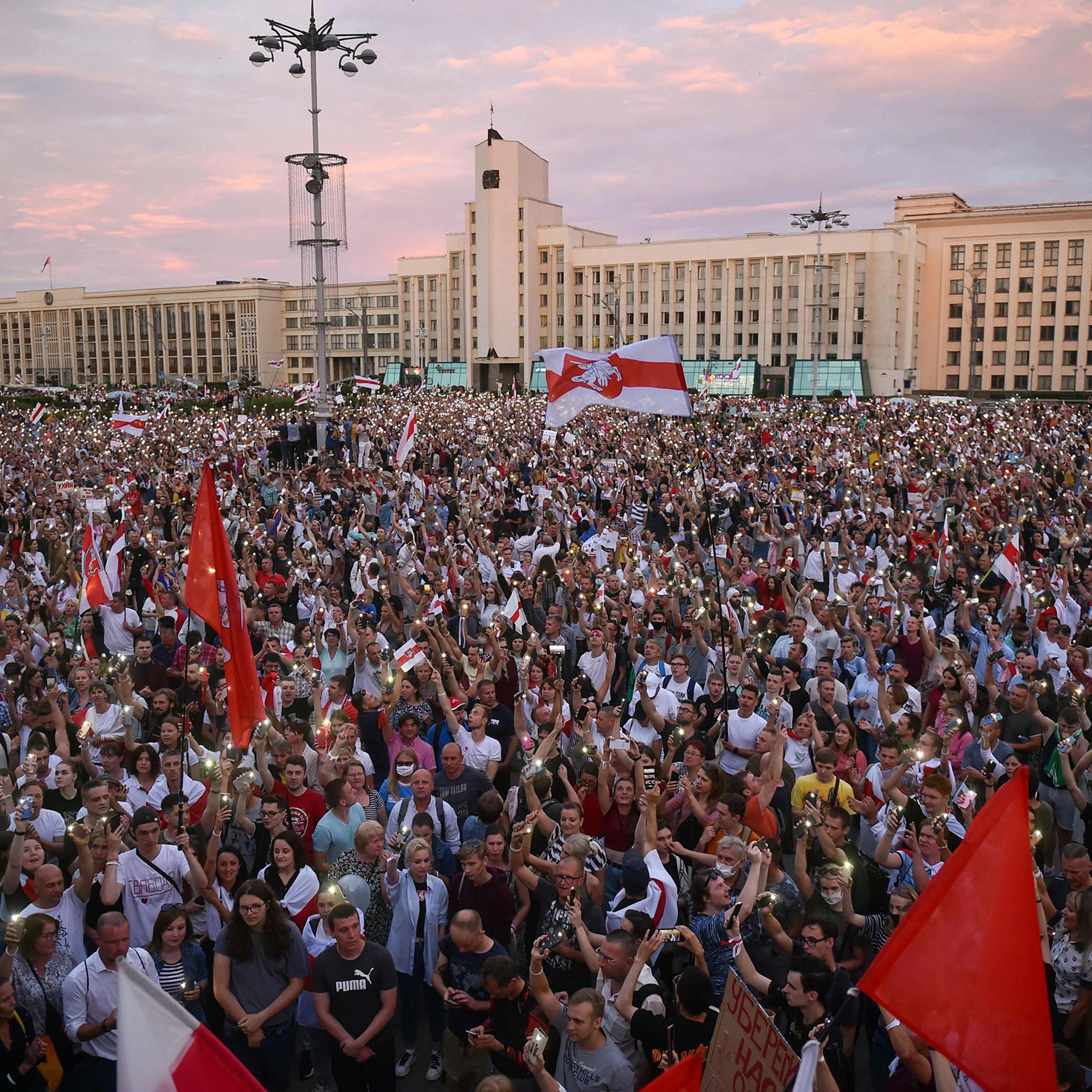 Opposition supporters protest against disputed presidential elections results at Independence Square in Minsk