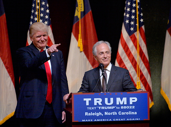 Presumptive Republican presidential nominee Donald Trump stands next to Sen. Bob Corker (R-TN) during a campaign event at the Duke Energy Center for the Performing Arts on July 5, 2016 in Raleigh, North Carolina.