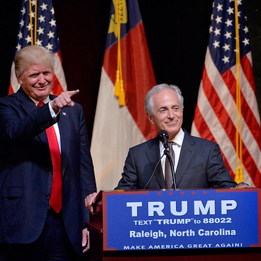 Presumptive Republican presidential nominee Donald Trump stands next to Sen. Bob Corker (R-TN) during a campaign event at the Duke Energy Center for the Performing Arts on July 5, 2016 in Raleigh, North Carolina.