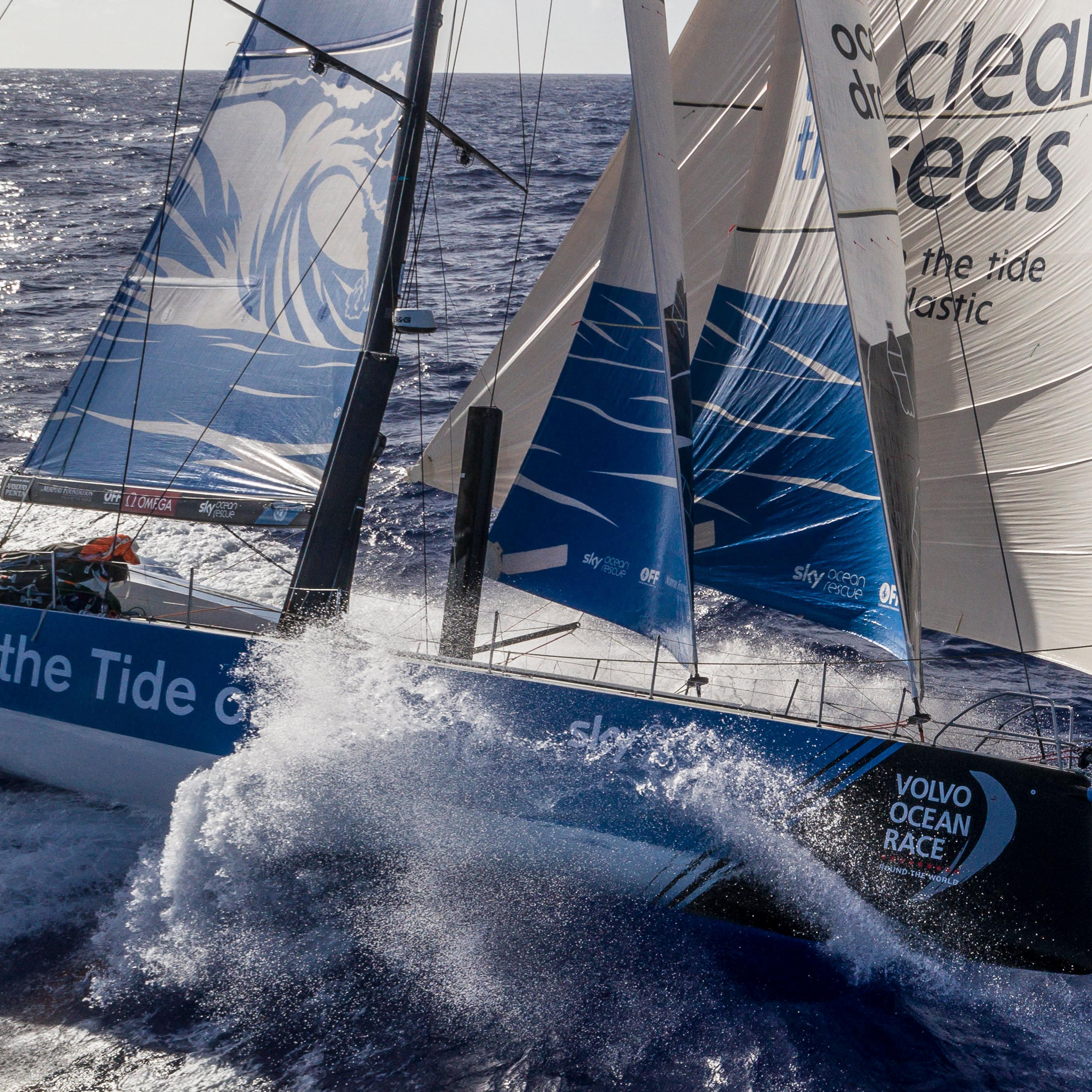 Leg 4, Melbourne to Hong Kong, Day 14 onboard Turn the Tide on Plastic. High speed drone action for the Mariana Trench in the Pacific Ocean Photo by Brian Carlin/Volvo Ocean Race. 16 January, 2018.