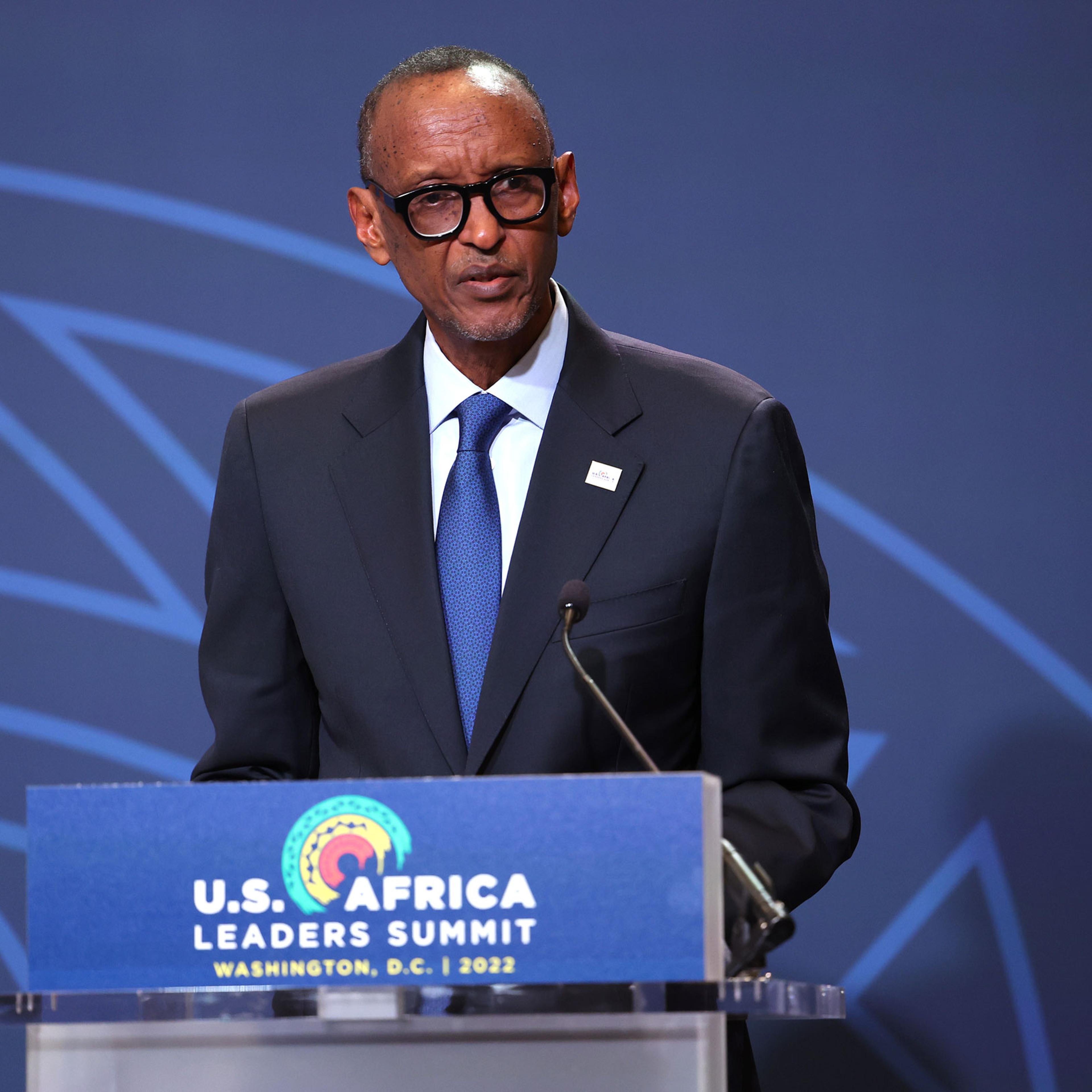 President of Rwanda Paul Kagame delivers remarks during the Space Forum at the U.S. - Africa Leaders Summit in Washington, D.C., on December 13, 2022.