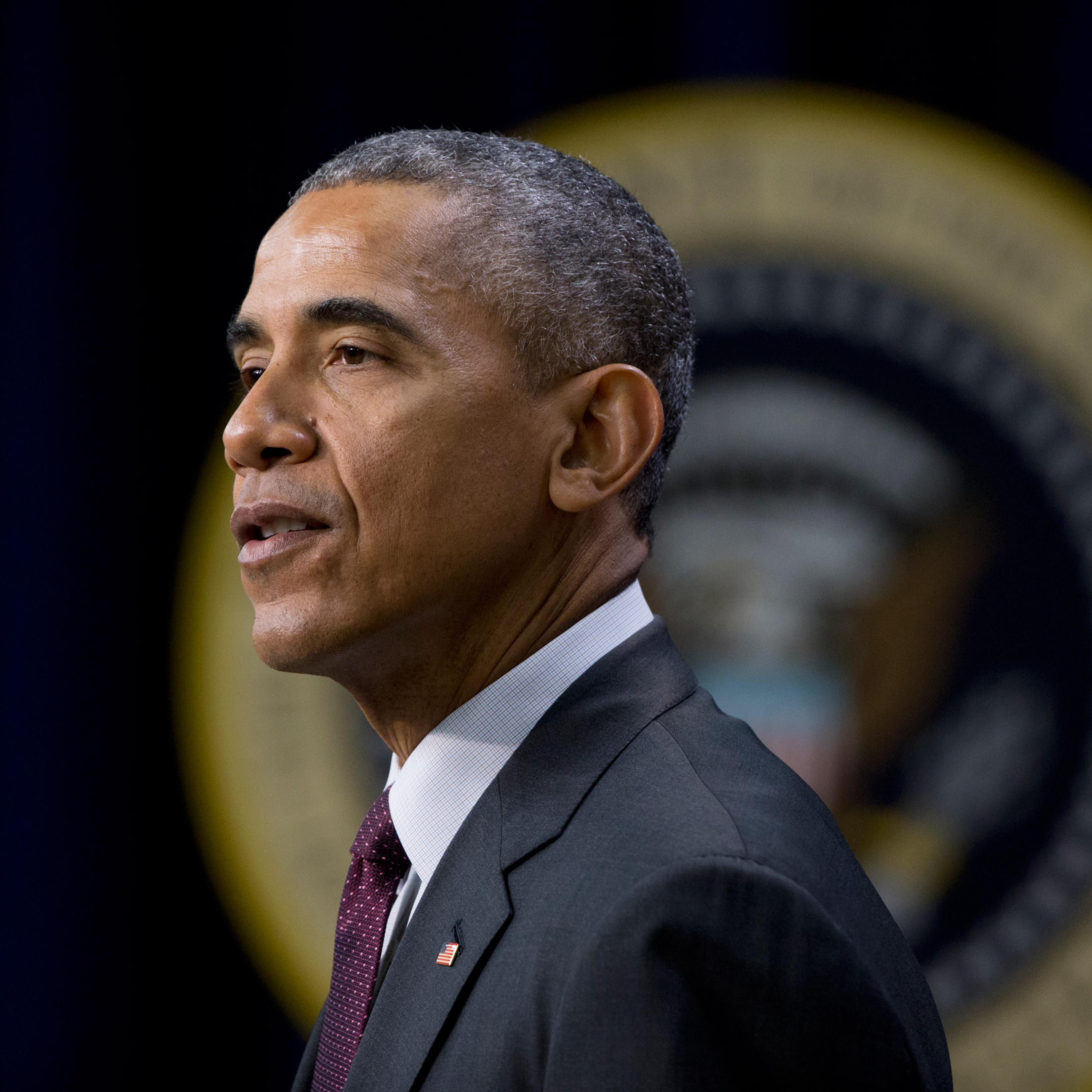 President Barack Obama speaks in the Eisenhower Executive Office Building on the White House complex in Washington, Friday, Jan. 29, 2016, to mark the 7th anniversary of the signing of the Lilly Ledbetter Fair Pay Act. (AP Photo/Manuel Balce Ceneta)