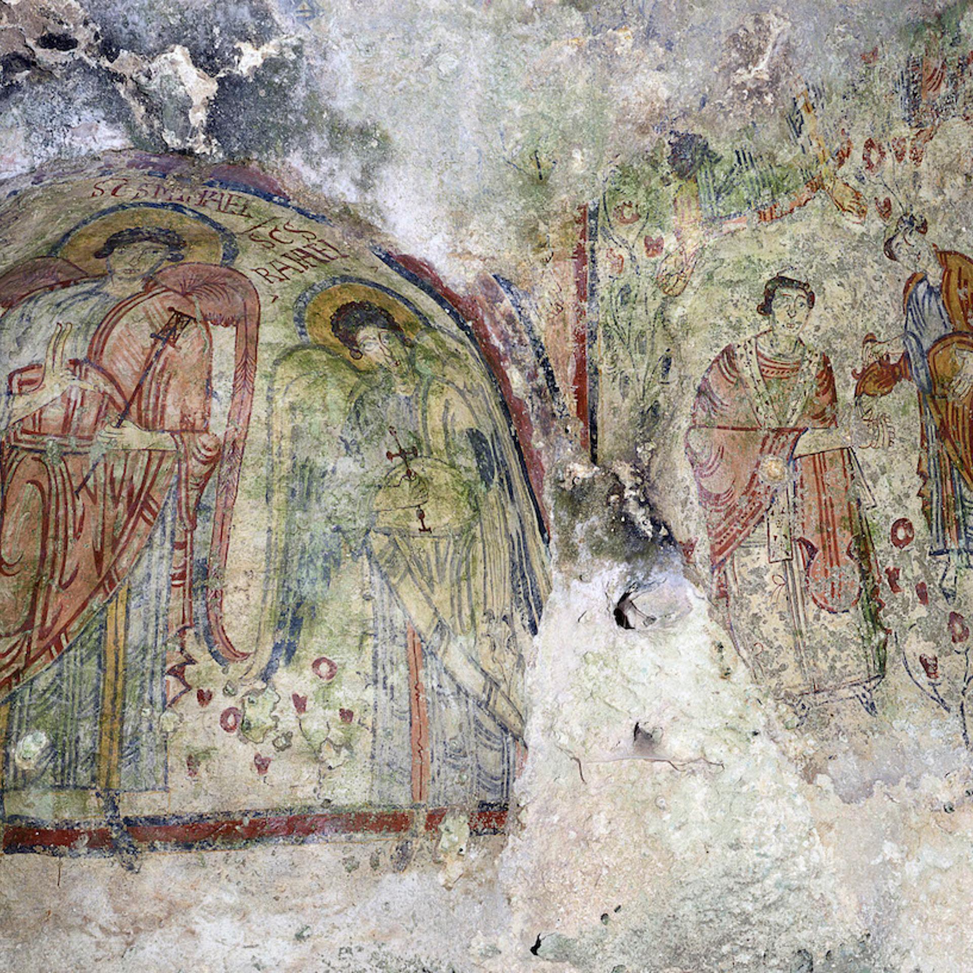 Crypt of the Original Sin, by Paitner of Flowers in Matera, 9th Century, fresco