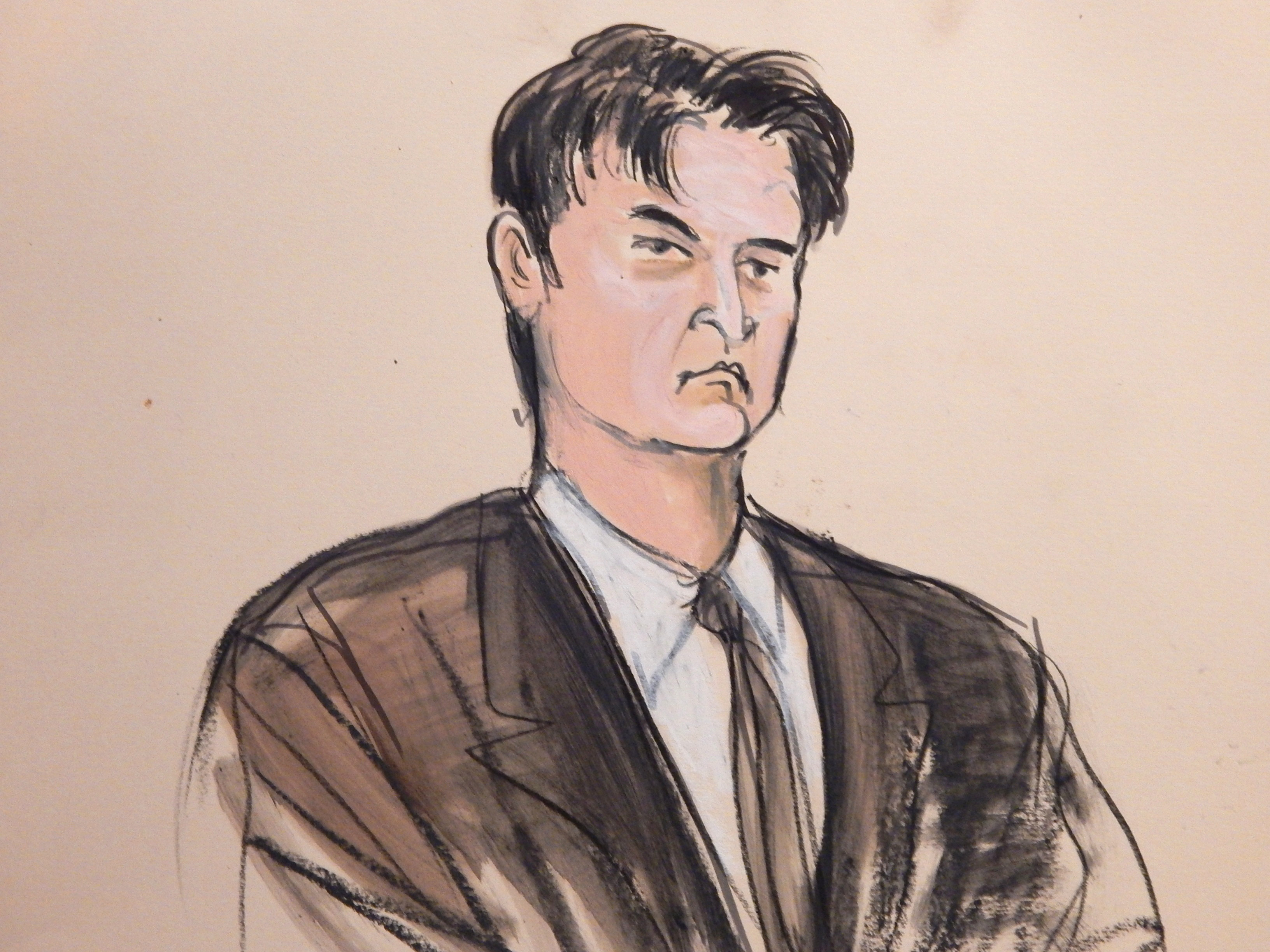 This Feb 4, 2015, file courtroom sketch, shows defendant Ross William Ulbricht as the deputy recites the word guilty multiple times during Ubrichts trial in New York.