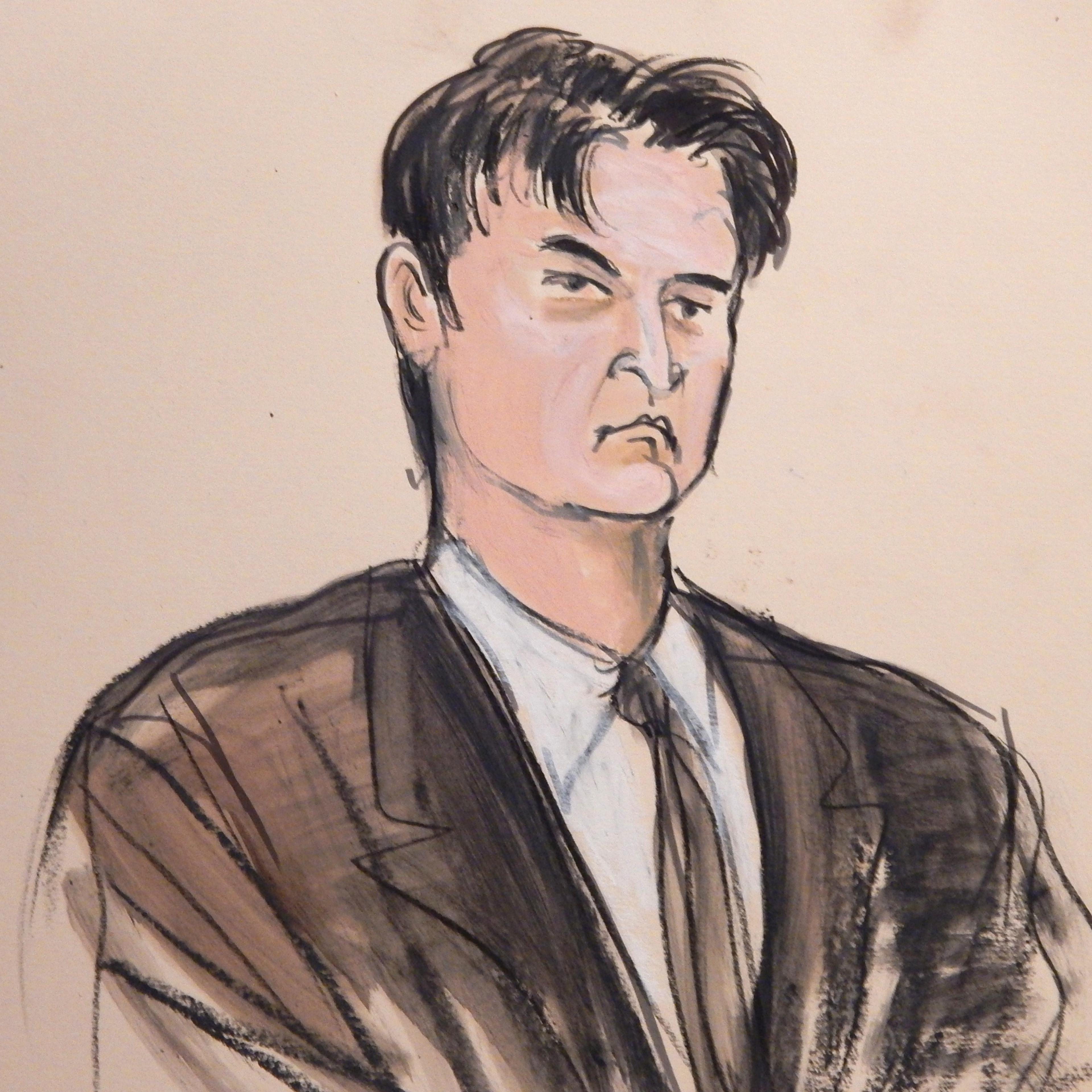 This Feb 4, 2015, file courtroom sketch, shows defendant Ross William Ulbricht as the deputy recites the word guilty multiple times during Ubrichts trial in New York.