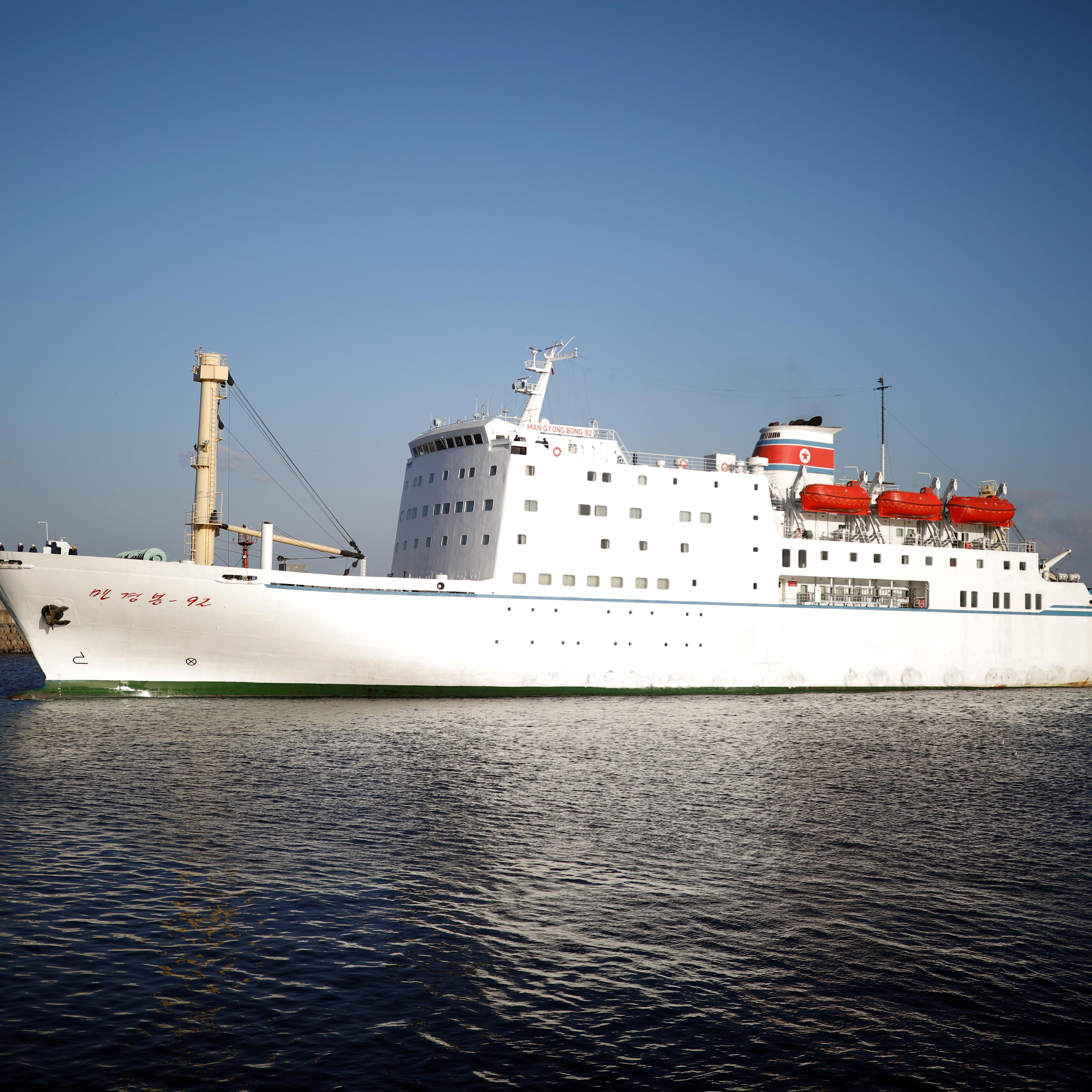 North Korean ferry Mangyongbong-92 carrying a 140-strong orchestra approaches a port in Donghae