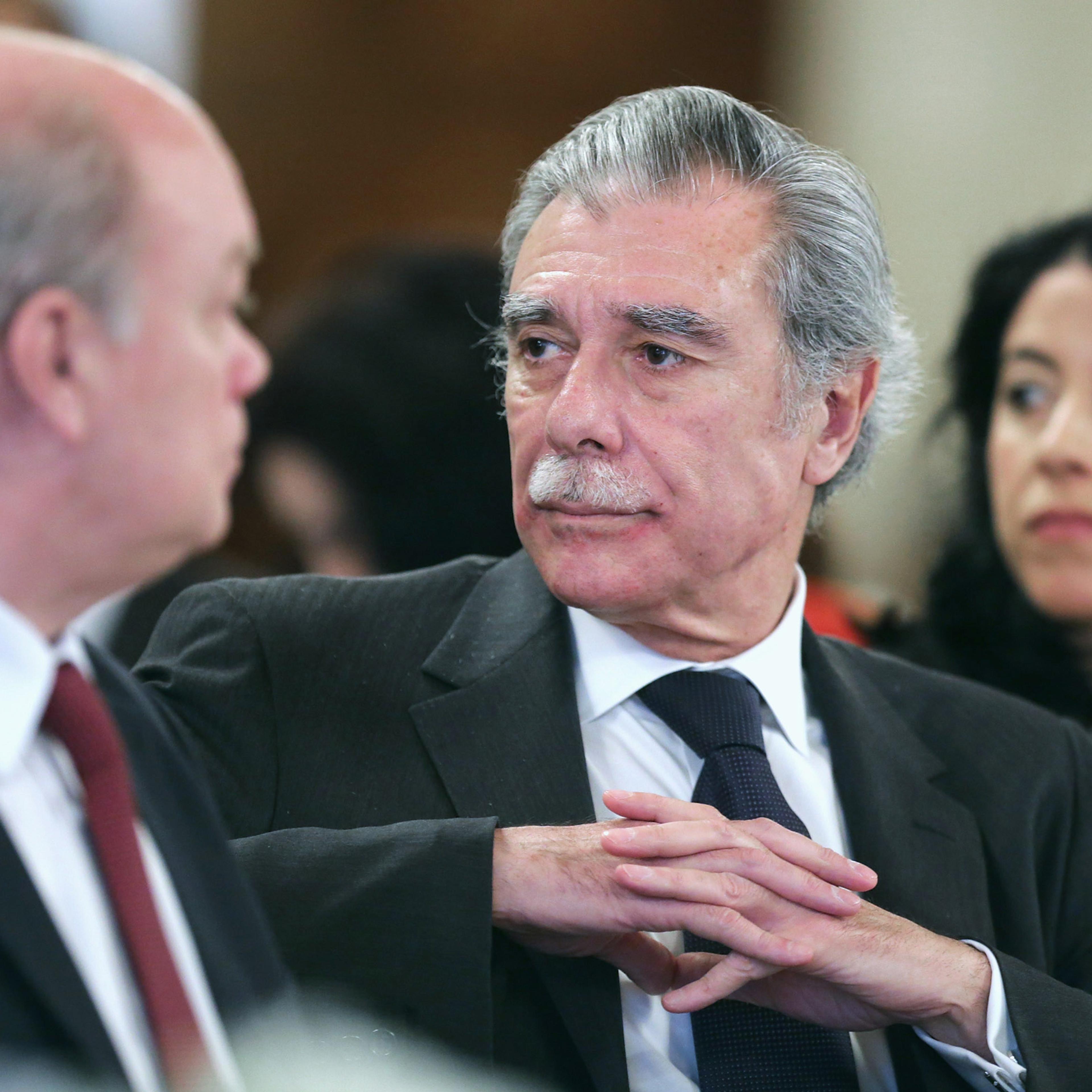 WASHINGTON, DC - FEBRUARY 16: Former Secretary of Commerce Carlos Gutierrez (C), the chair of the U.S. Chamber of Commerce's U.S.-Cuba Business Council, attends a luncheon following a meeting of the business council at the chamber's headquarters February